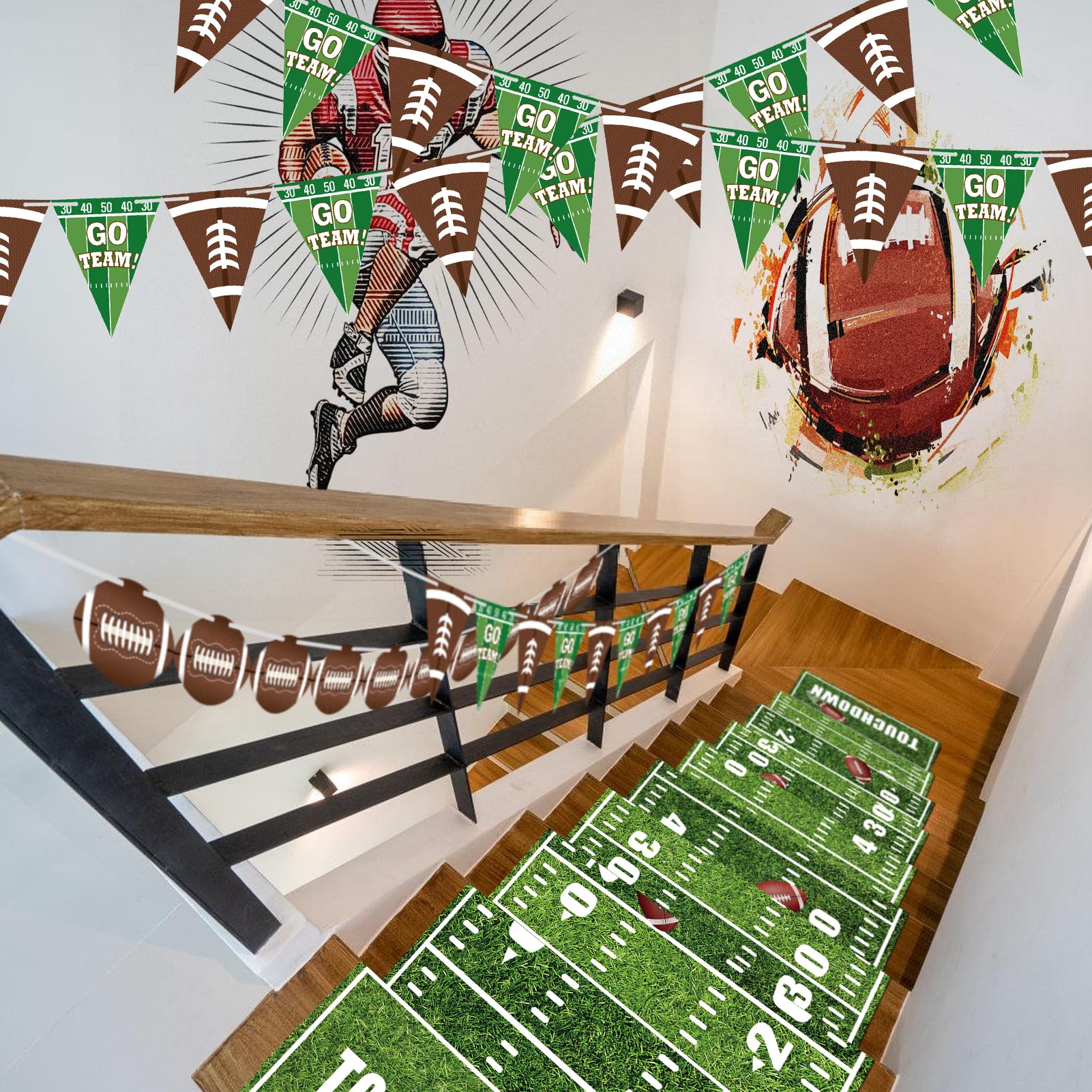 Fußball-Bodenläufer, 3 x 0,6 m, Fußball-Partyzubehör, Fußball-Party-Feldgangläufer, Fußball-Tischdecke, Touchdown-Bodenläufer für Spieltag, Party, Fußballfeld, Schild, Zubehör, 2 Packungen