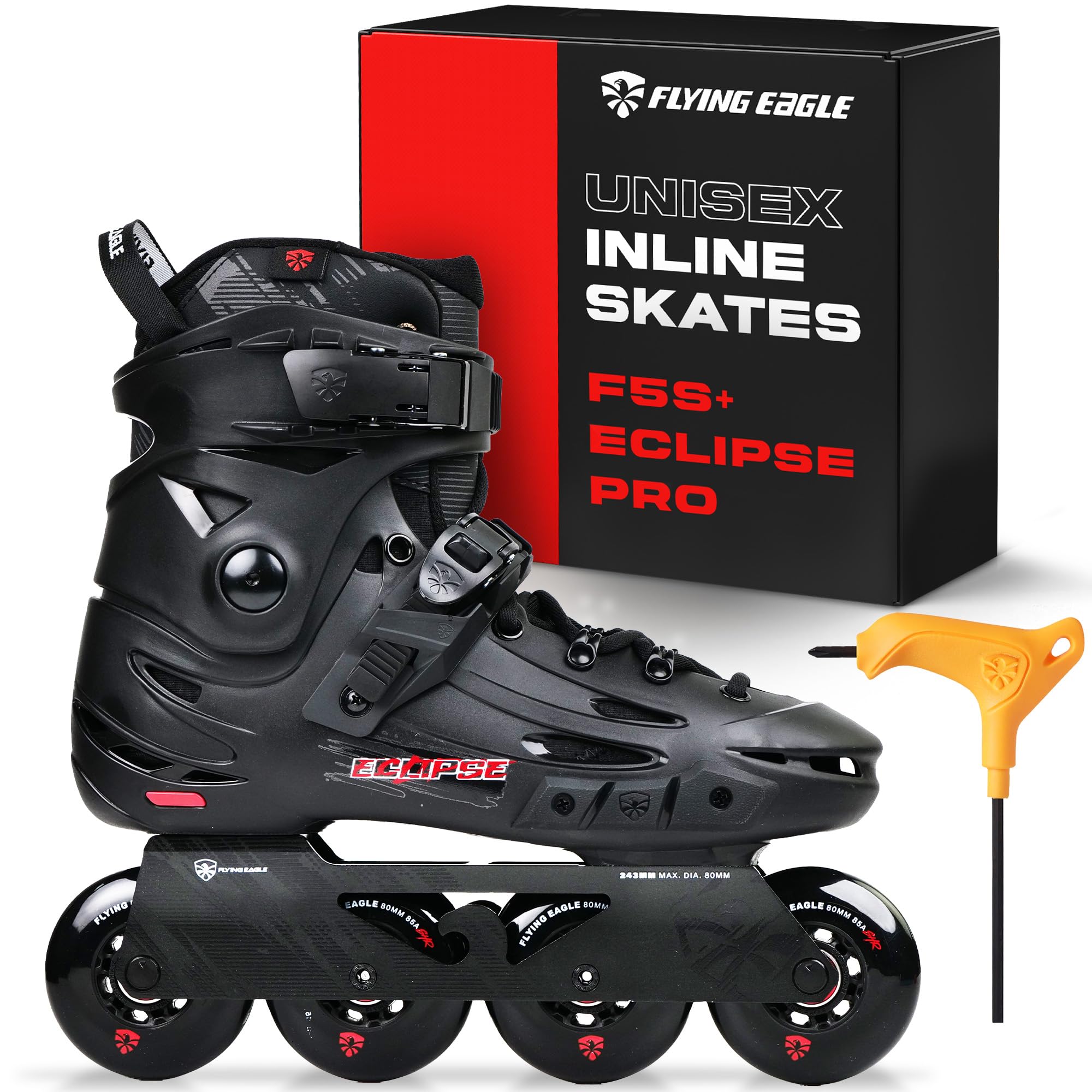 Flying Eagle Skates | F5S+ Eclipse Pro - Men & Women Adult Inline Skates - Black, 38