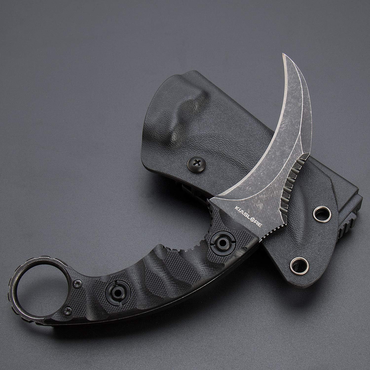 1911K Tactical Knife Fixed Blade Teeth Knife D2 Curved Blade & G10 Handle for Outdoor Survival, Camping, Bushcraft and Hunting, with Sheath - Image 3