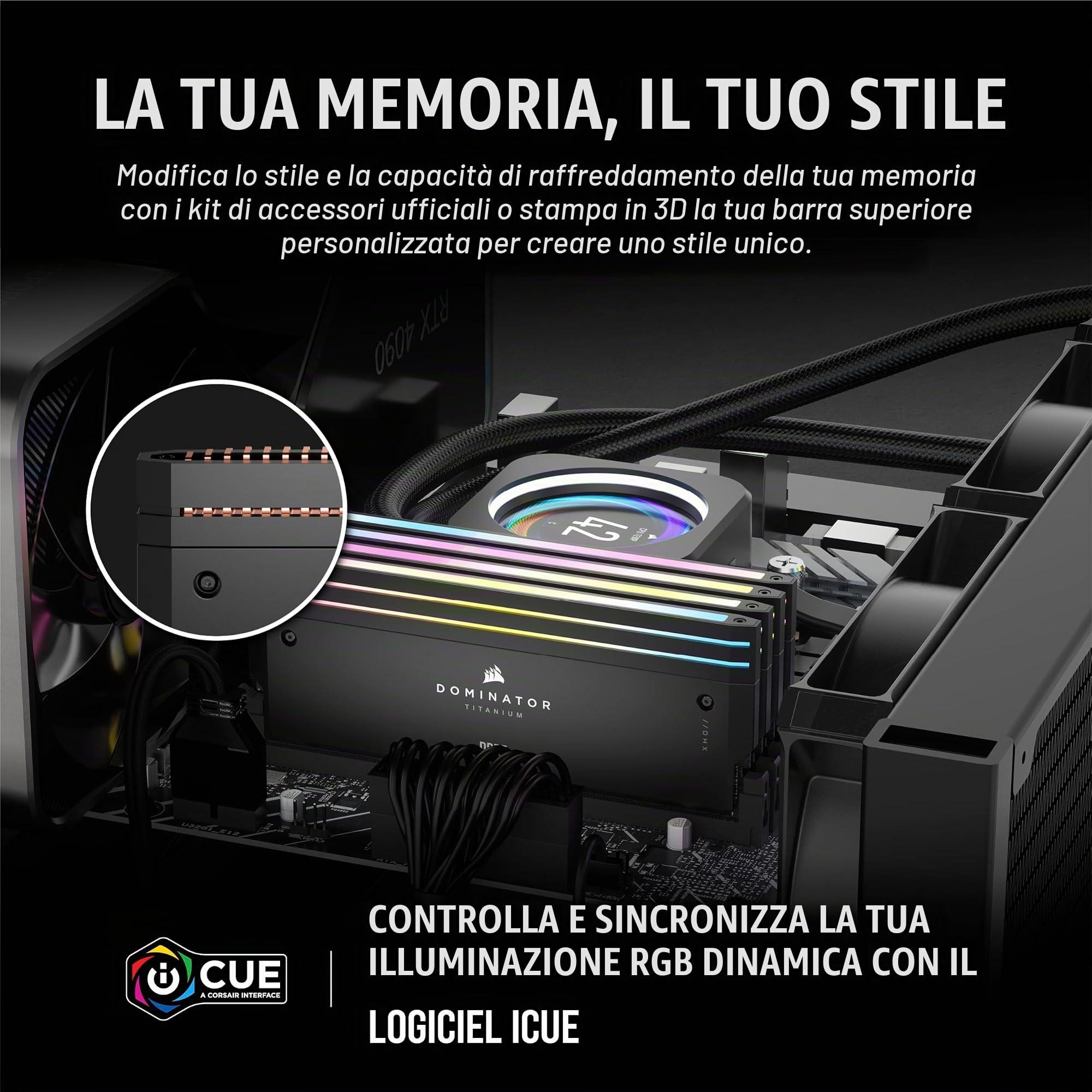 CORSAIR DOMINATOR TITANIUM RGB DDR5 RAM 64GB (4x16GB) DDR5 Fino a 6000MHz CL36 Intel XMP iCUE Compatibile Per Computer - Nero (CMP64GX5M4B6000C36)