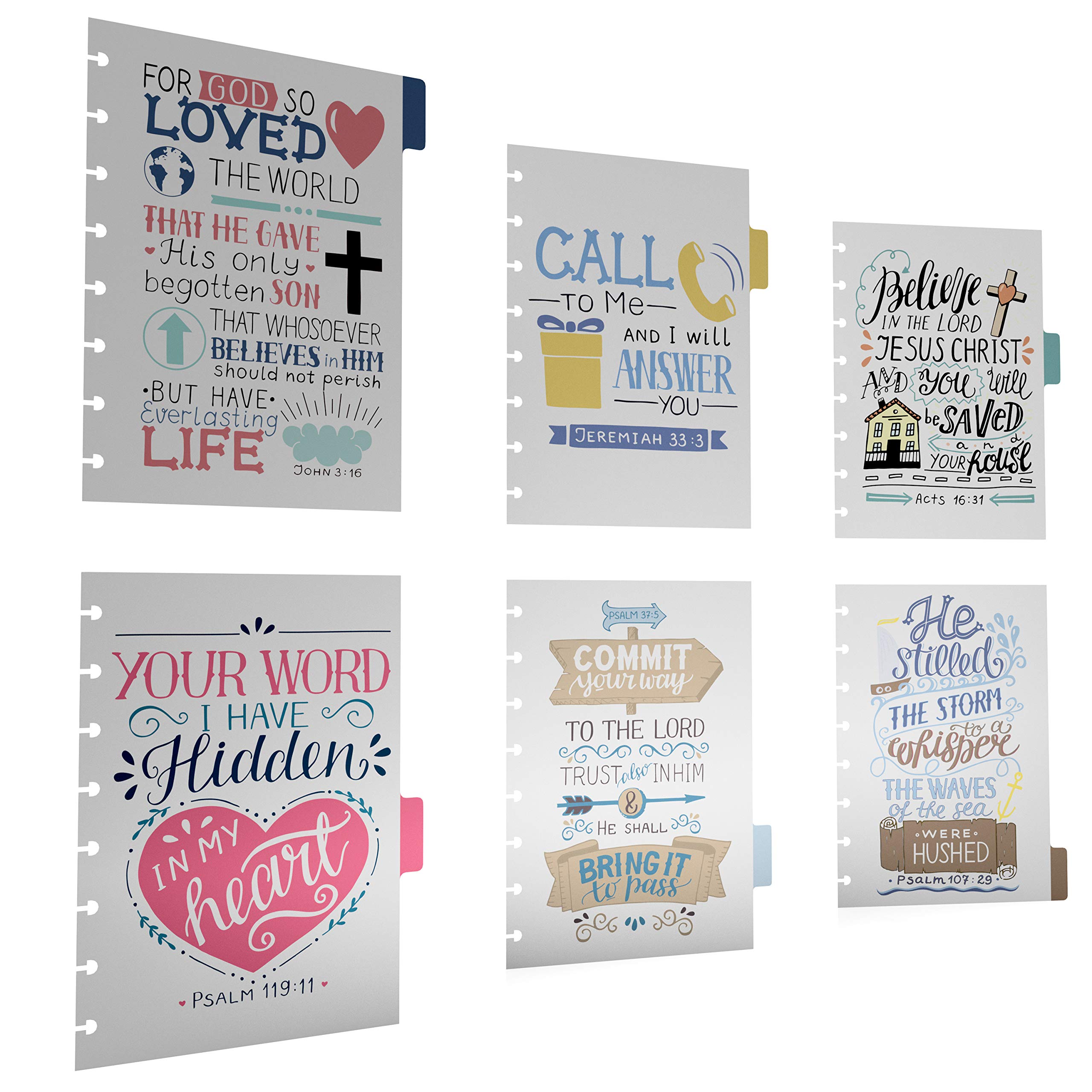 Discagenda 6 Section Dividers Plastic Durable with Bible Verses for Faith Journal for 6 Ring Planner Personal Organizer (A5 / Junior Size (5.8x8.3in), Discbound)