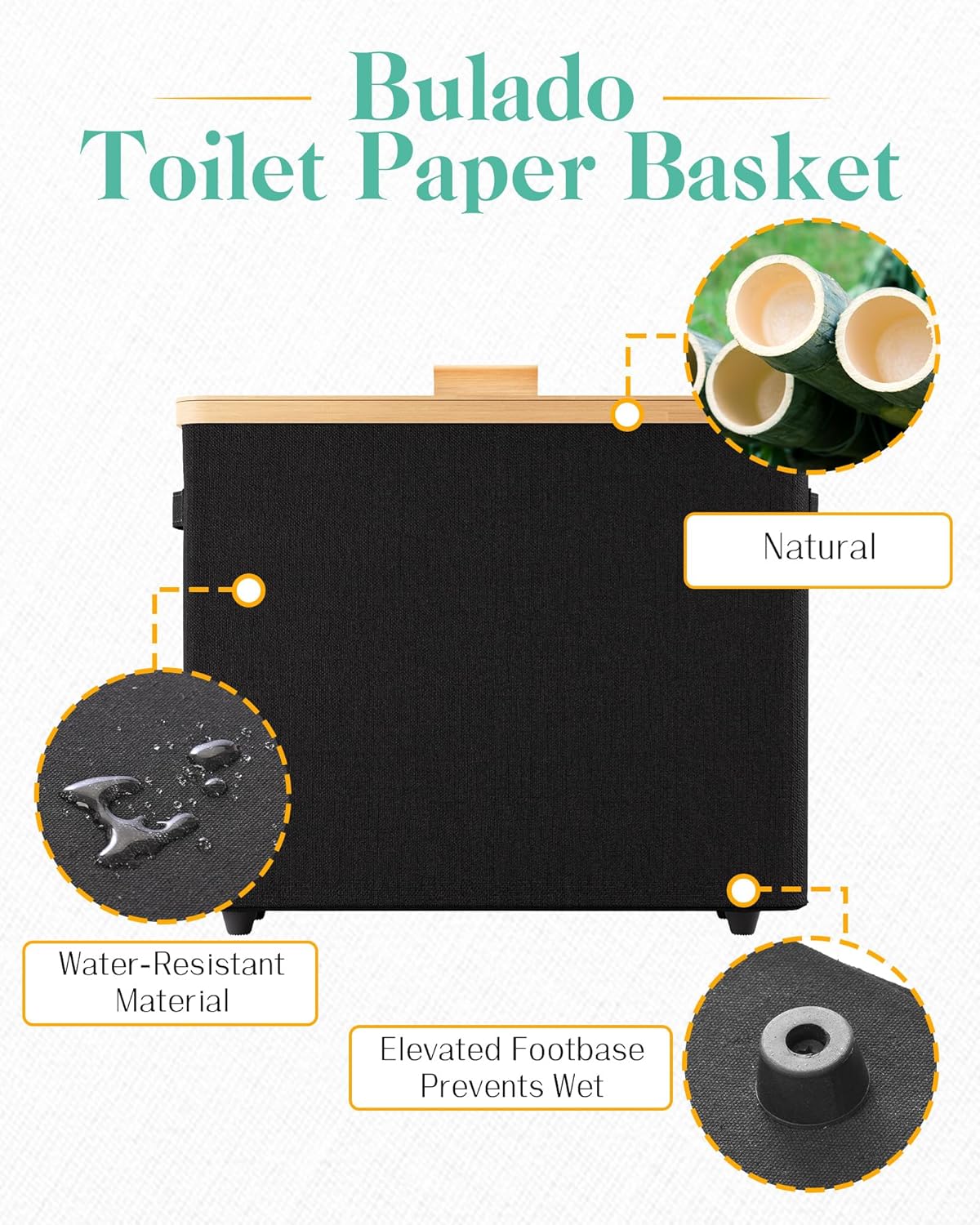 Bulado Toilet Paper Storage Stand, Toilet Paper Basket with Lid for 12-Roll Standard Toilet Paper Holder, Wood Toilet Paper Organizer for Bathroom with Footbase Ultimate Bathroom Organizer (Black)