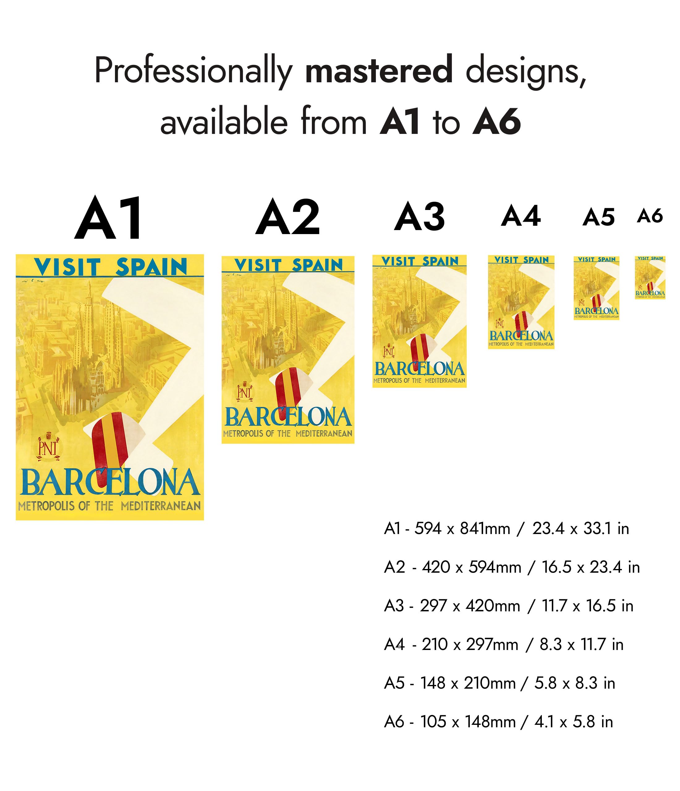 Affiche Vintage Barcelone, Espagne 2 – Reproduction – Tailles A1, A2, A3