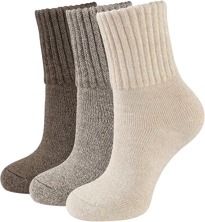 CLOSEMATE 3 Pares Calcetines Termicos Mujer Invierno sin Costuras Frio Extremo Calientes de Algodón Grueso Blanco Negro Gris Marrón Beige