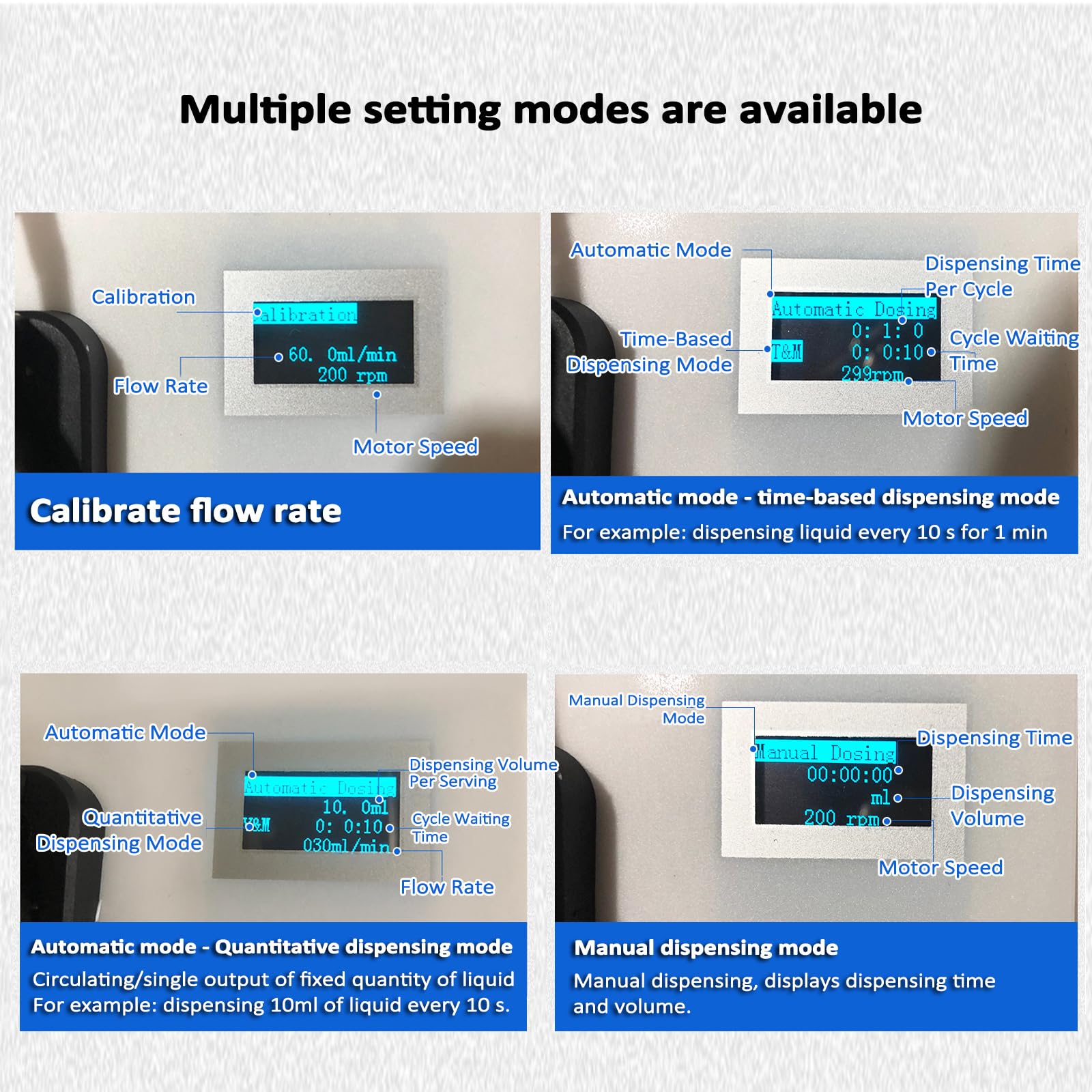 Intelligente Schlauchpumpe, Labordosierpumpe, einstellbarer Durchfluss 0-40 ml/min, OLED-Display, Fußschalter, Silikonschlauch für Labor und Aquarium