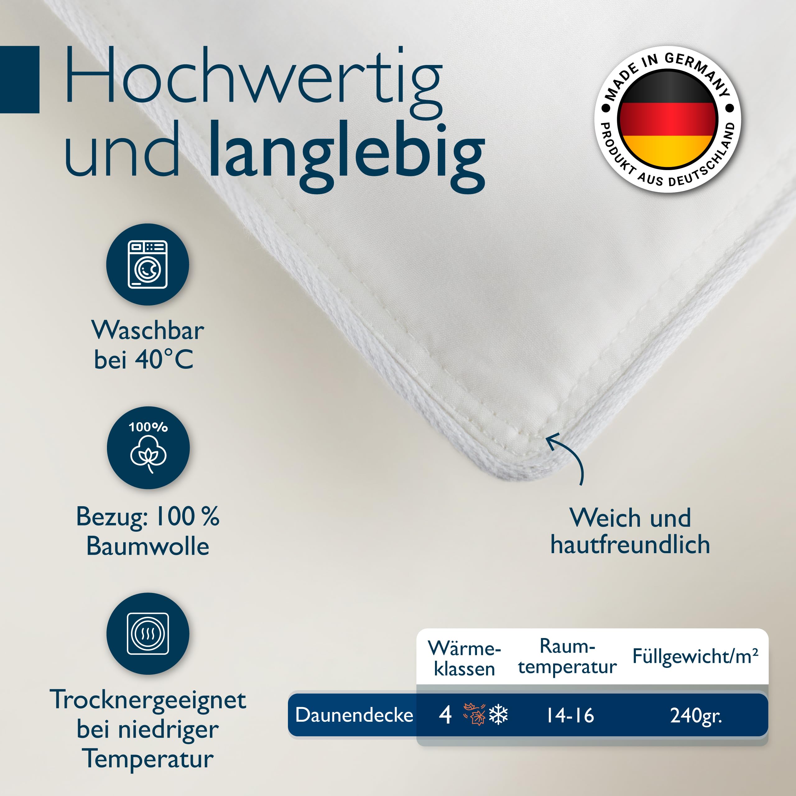 Beautissu Daunendecke Winter Ganzjahresbettdecke 90% Daunen | 135x200 Downpass Nomite Baumwollbezug 4 Jahreszeiten Federbettdecke waschbar Bettdecke Winterbettdecke warm Premium