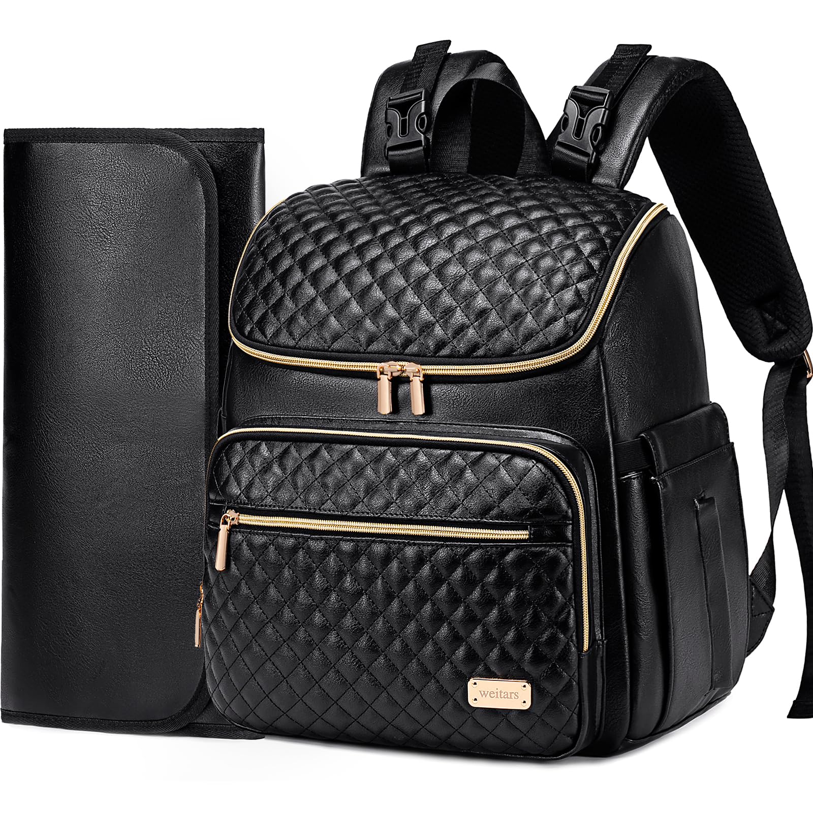 Weitars Mochila para pañales para bebé con cambiador, mochila para pañales de viaje, bolsa de bebé para mamá, 5 bolsillos aislados