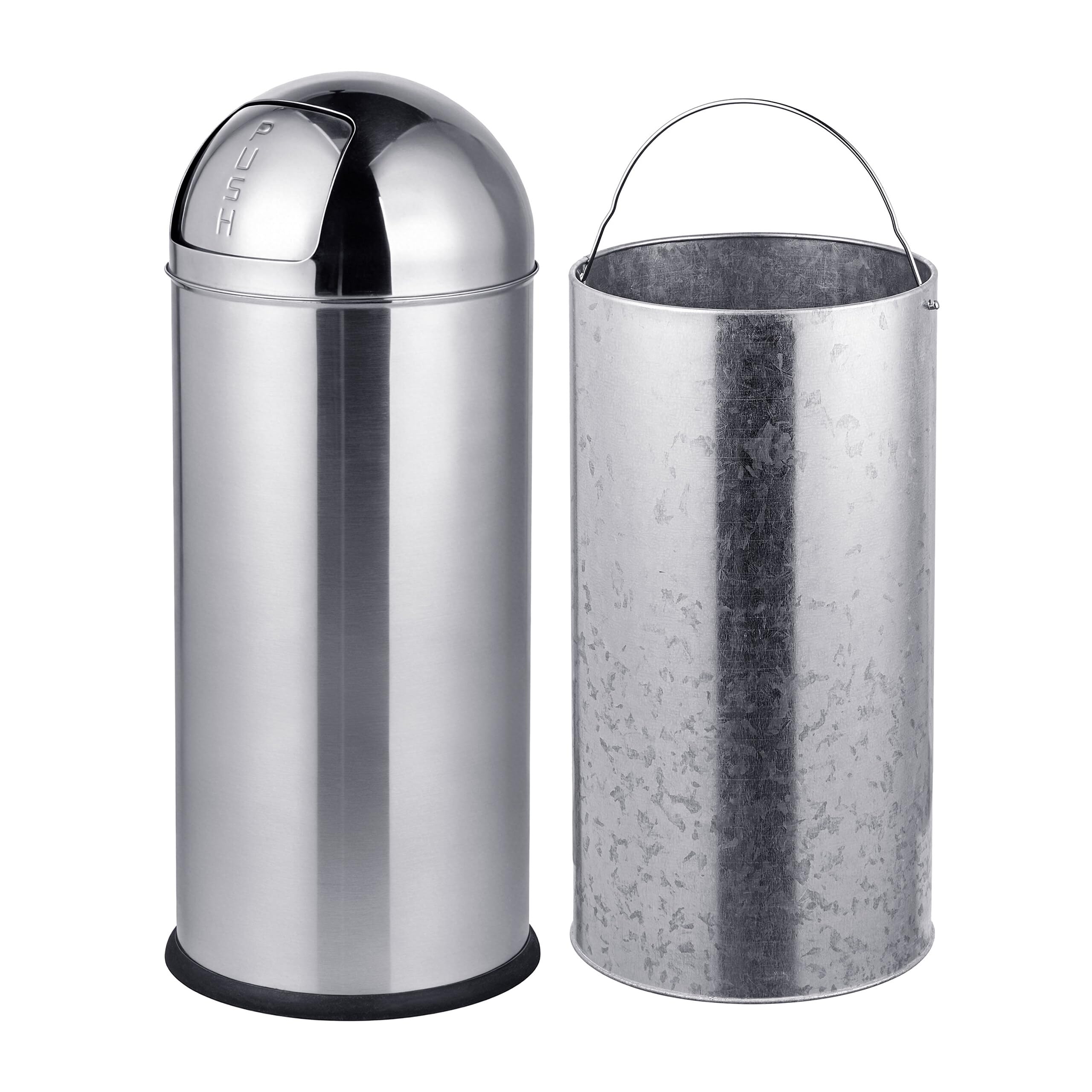 Relaxdays Cubo de basura, 70 L tapa a presión, acero inoxidable, plateado | Cubo interior extraíble con asa, cocina, baño