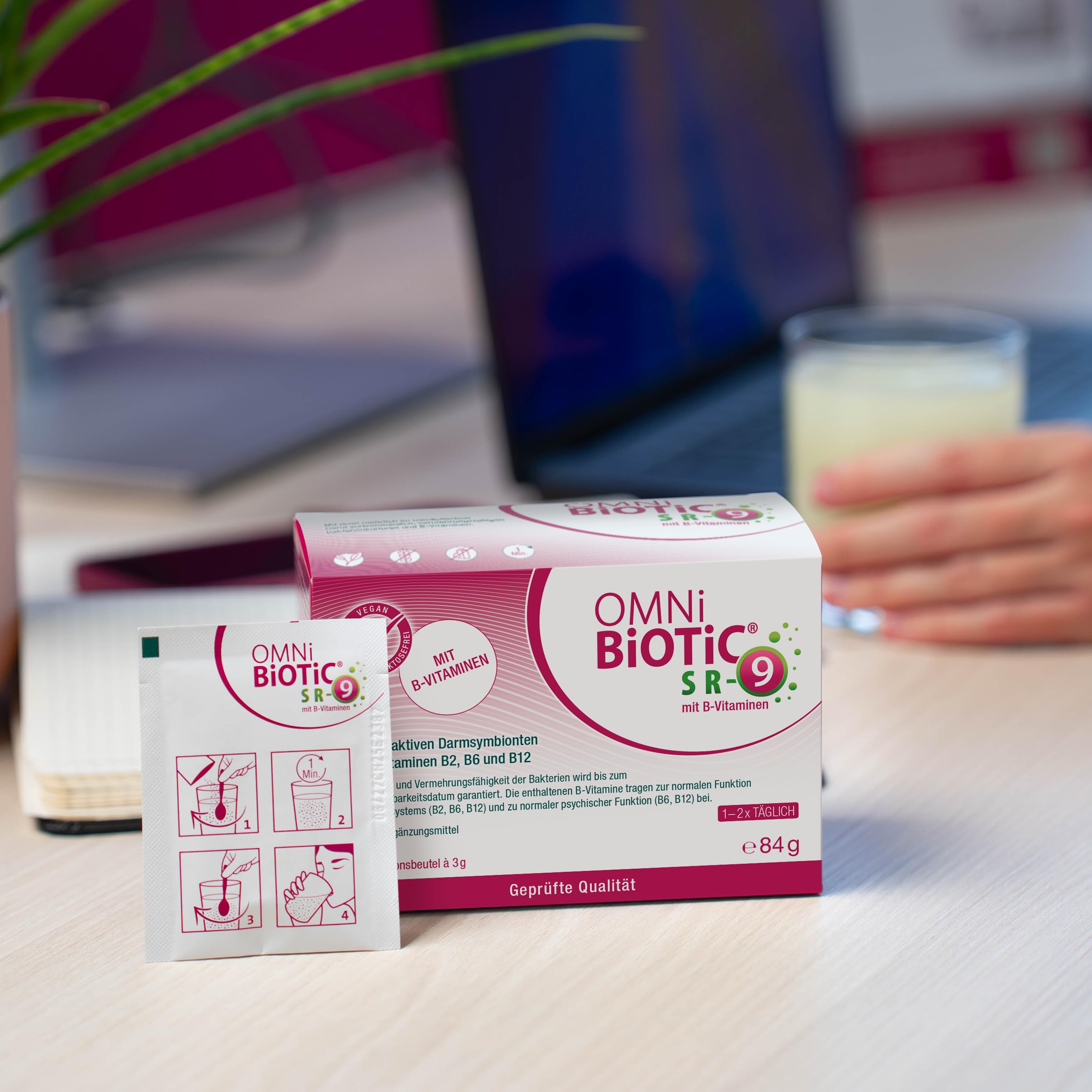 OMNi BiOTiC SR-9 mit B-Vitaminen | 28 Portionen (84g) | 9 Bakterienstämme | 15 Mrd. Keime pro Tagesdosis | Pulver| Vegan | Glutenfrei | Lactosefrei | Zur täglichen Anwendung