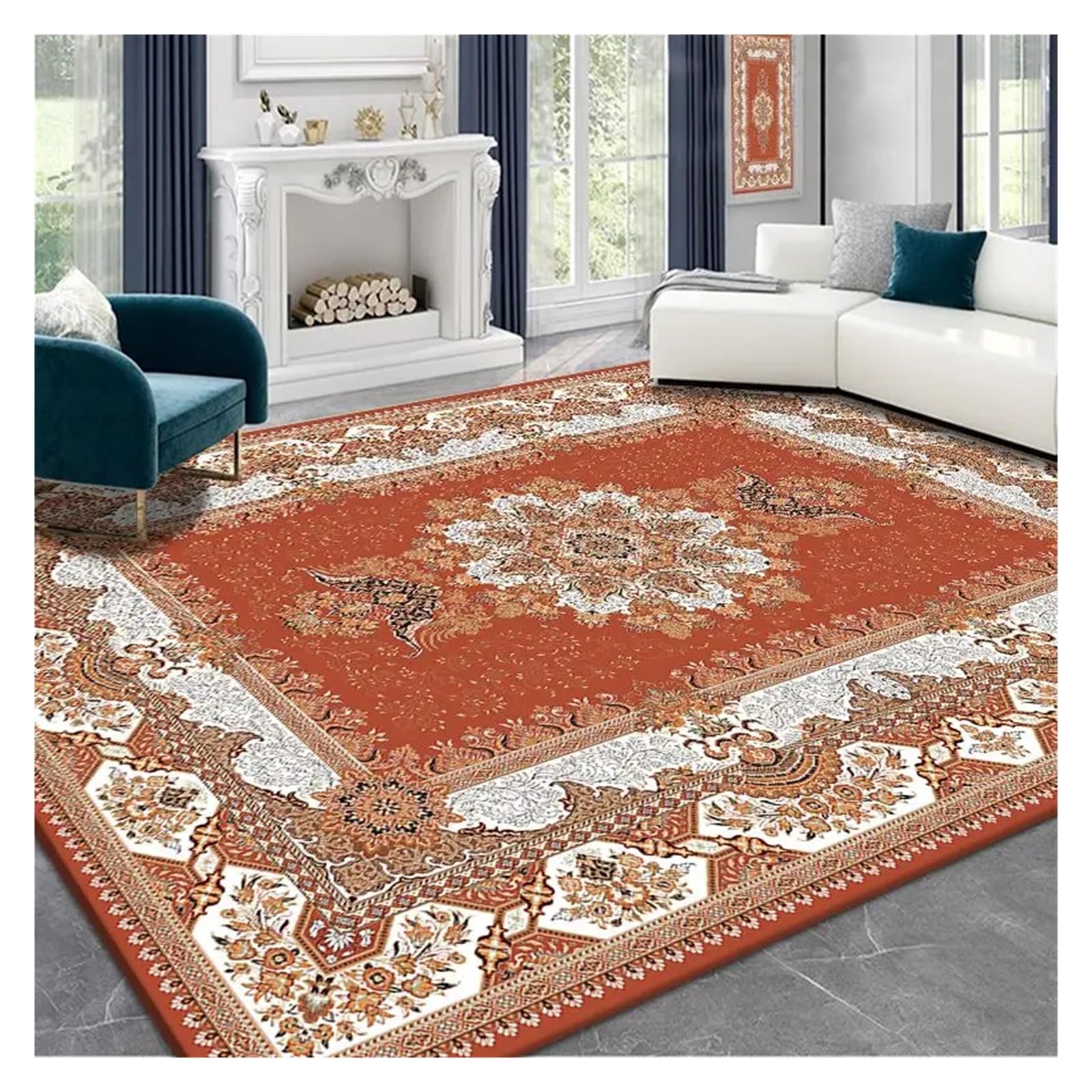 Grand tapis de salon rétro style américain 180x280cm en velours de cristal