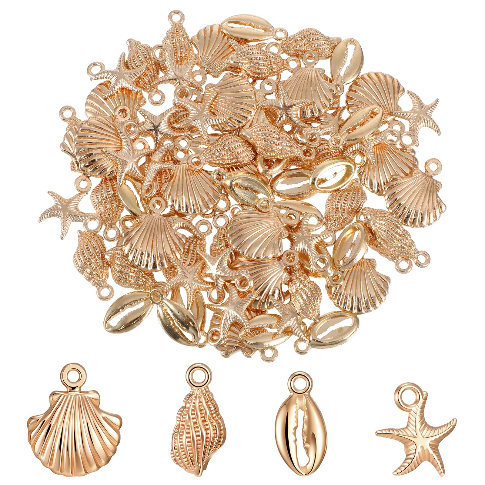 YUXMU 80 Pcs Gold Ocean Charms, Starfish Seashell Conch Charms for Jewelry Making DIY Bracelets Necklaces Earrings and BeachThemed Crafts Lightweight Zinc Alloy Assorted Sea Animal Designs