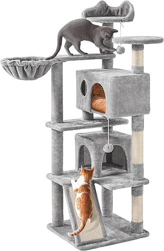 Miniatura 10 de Yaheetech Árbol para gatos, torre para gatos de 57 pulgadas con condominio doble, tabla de rascar y canasta, muebles para gatos de interior, gatito,