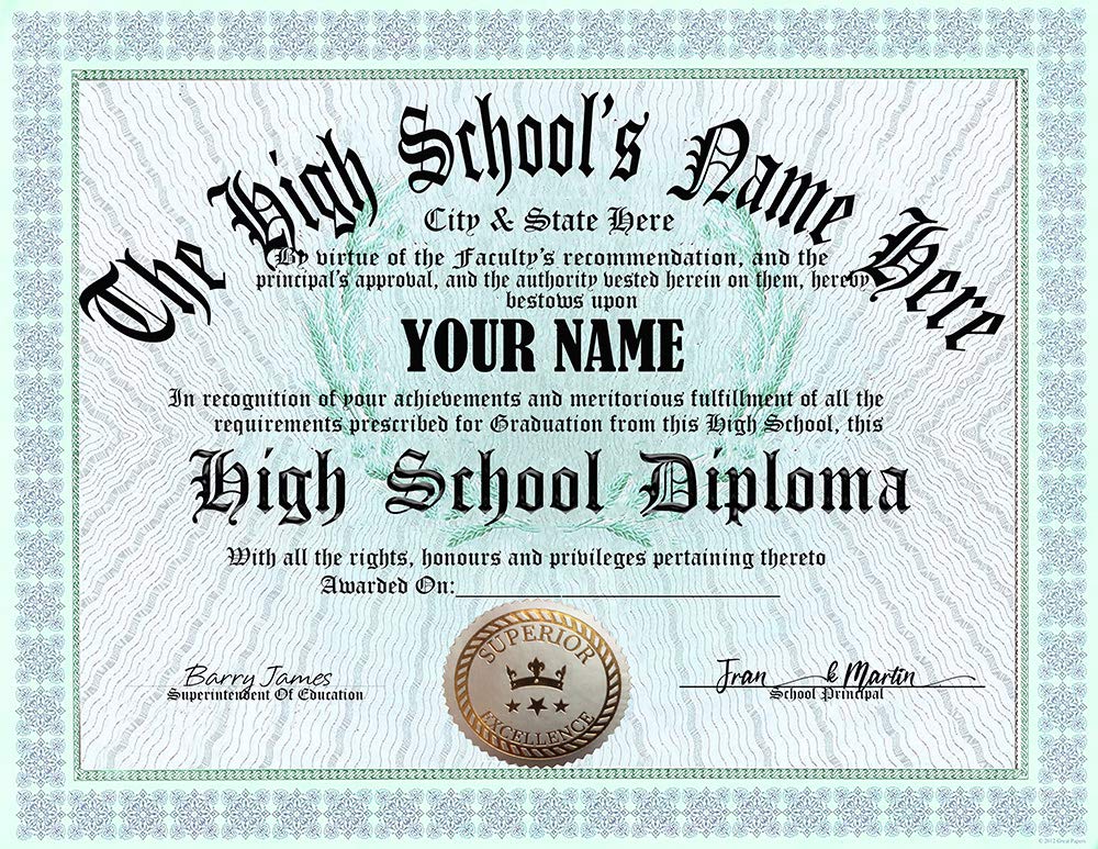 ONLY $19.99! High School Novelty Diploma Personalized Customized Printed with Info Plus we Will add a Navy Blue Gold Embossed Quality Certificate Cover - Premium 8.5inch by 11inch White Printing X