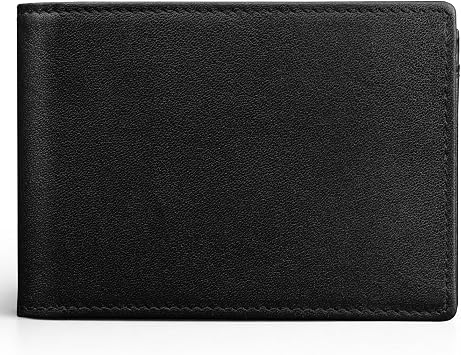 Slim Wallet- Bifold Full Grain Leather Wallet for Men, Minimalist Front Pocket Wallet, RFID Blocking, 12 Card Capacity Gift for MenNapaBlack