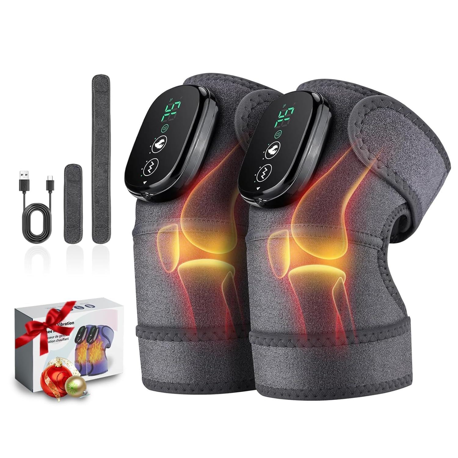 NORTHERN BROTHERS Cordless Knee Massager with Heat & Vibration for Pain Relief, 5000mAh USB‑C Rechargeable Knee heating pad, 3 Heat (131–167°F) & 3 Modes, for Knee/Elbow/Shoulder (2‑Pack)