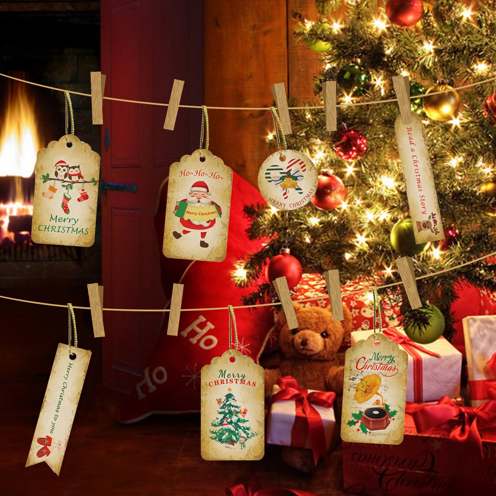 200 Etichette Carta Kraft Per Regali - 100 Tonde + 100 Rettangolari Con Spago Di Iuta 20m - Foto 10