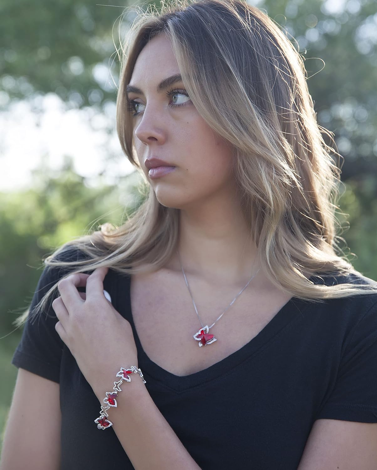 Valentine's Day Gift For Women Butterfly Link Charm Bracelet with Premium Birthstone Crystal, Silver-Tone, 7”+2” Chain - Image 4