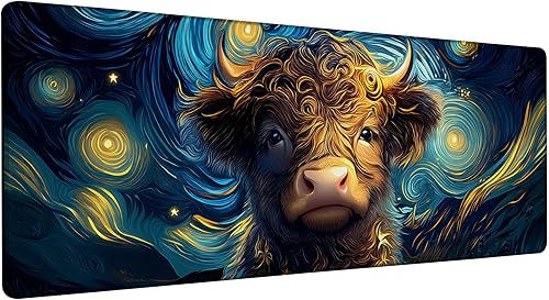 Miniatura 24 de Highland Cow Starry Night - Alfombrilla de mouse grande para escritorio, teclado extendido, alfombrilla de mouse de anime con base antideslizante y