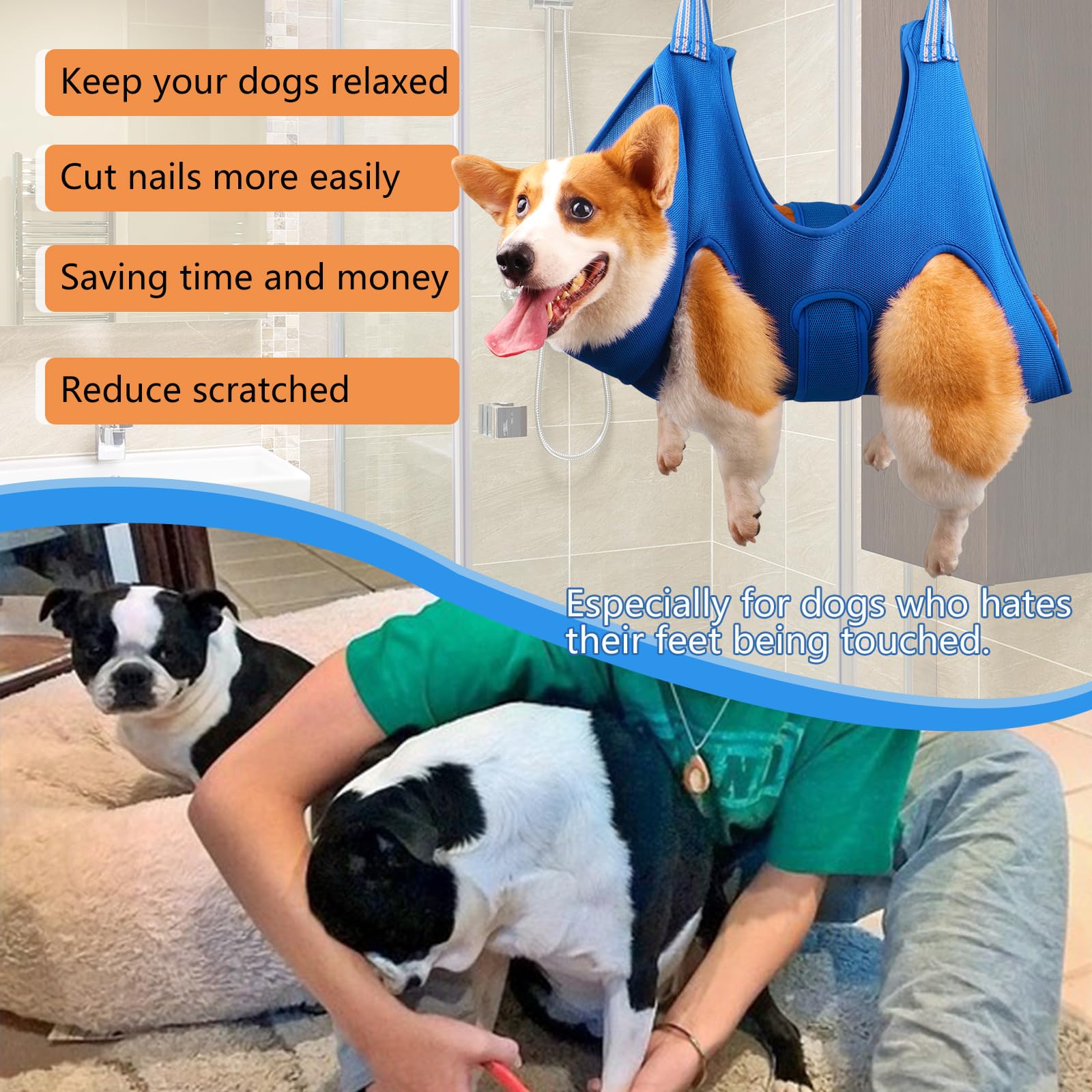 DaizySight Dog Grooming Hammock Kit for Small Dogs - Size: M, Hanging Cradle Sling for Nail Trimming Clipping Blue - Image 3