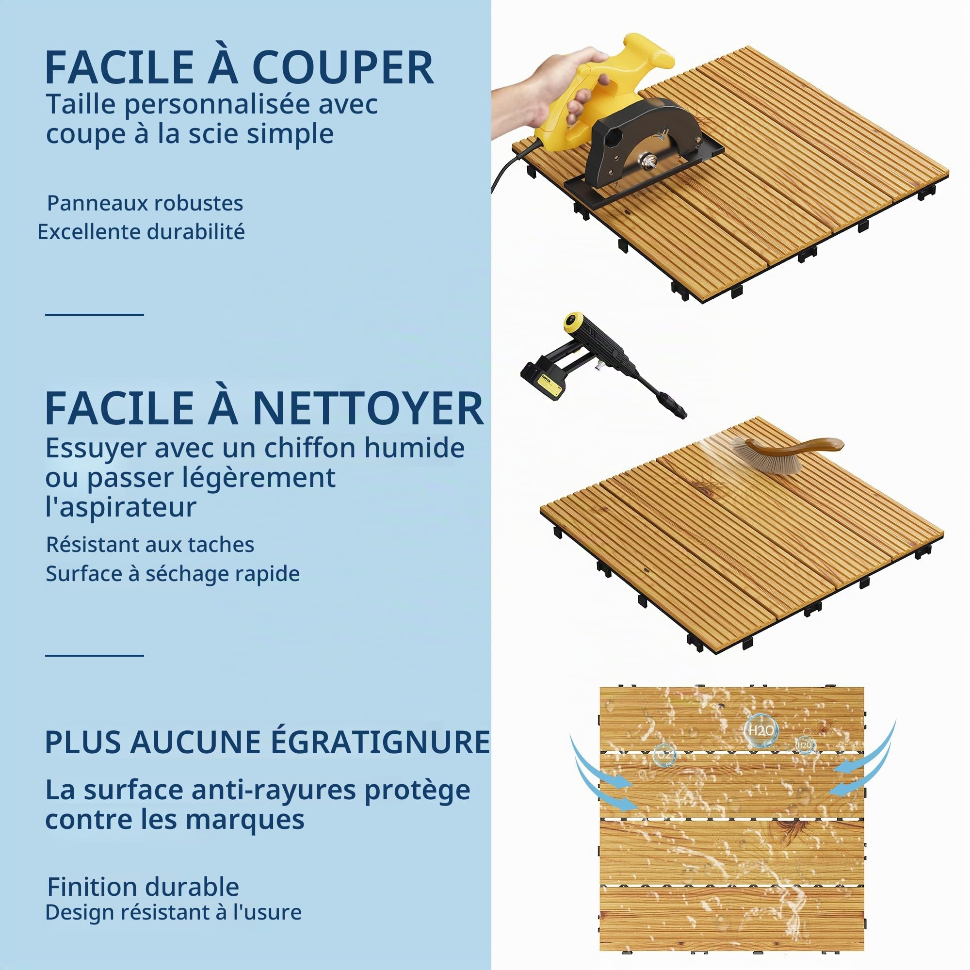 Garvee Dalles extensionérieur en bois d'acacia massif 30x30cm, Jaune 33PCS