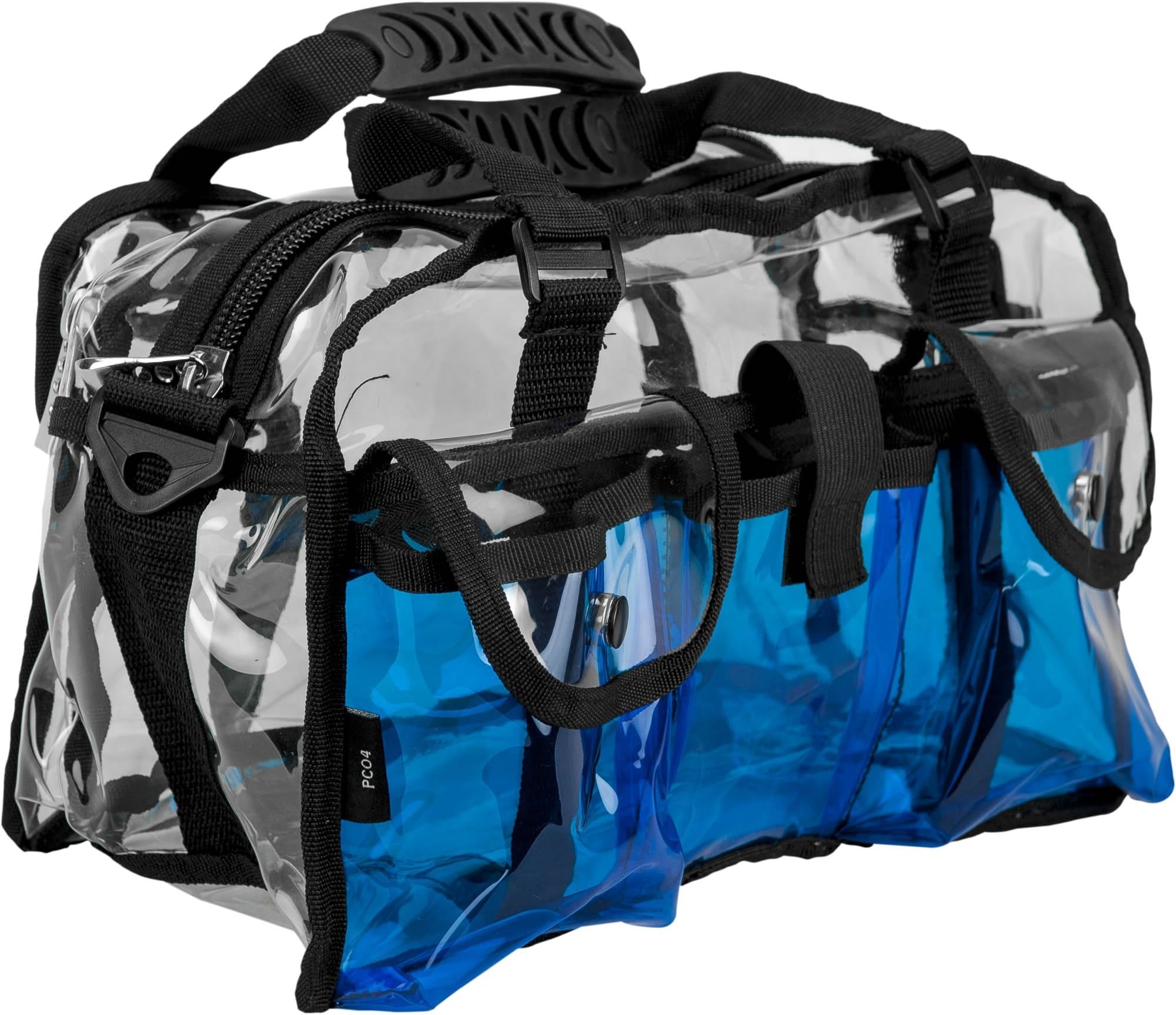 Casemetic Clear Set Bag Double Zippered Storage Compartment with 3 External Pockets and Shoulder Strap, Blue