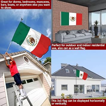 Mexico MX Flag 3x5 Outdoor Double Sided - Vivid Color Polyester Canvas Header and 4 Rows Stitched - Mexican National Flags with Brass Grommets