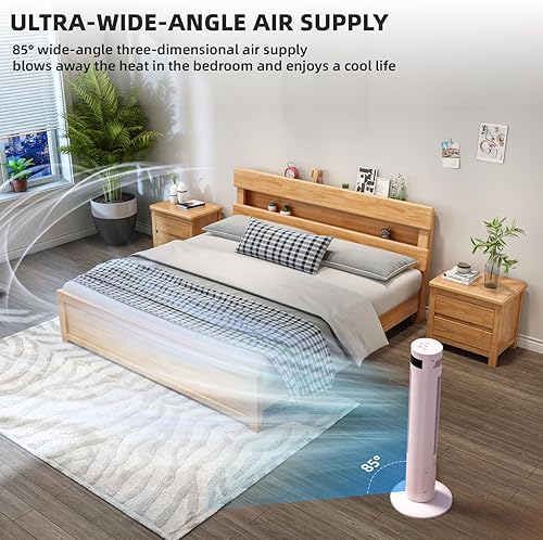 Miniatura 2 de Ventilador de torre portátil eléctrico oscilante, silencioso con control remoto, ventilador de piso sin aspas, 3 modos de velocidad del viento,