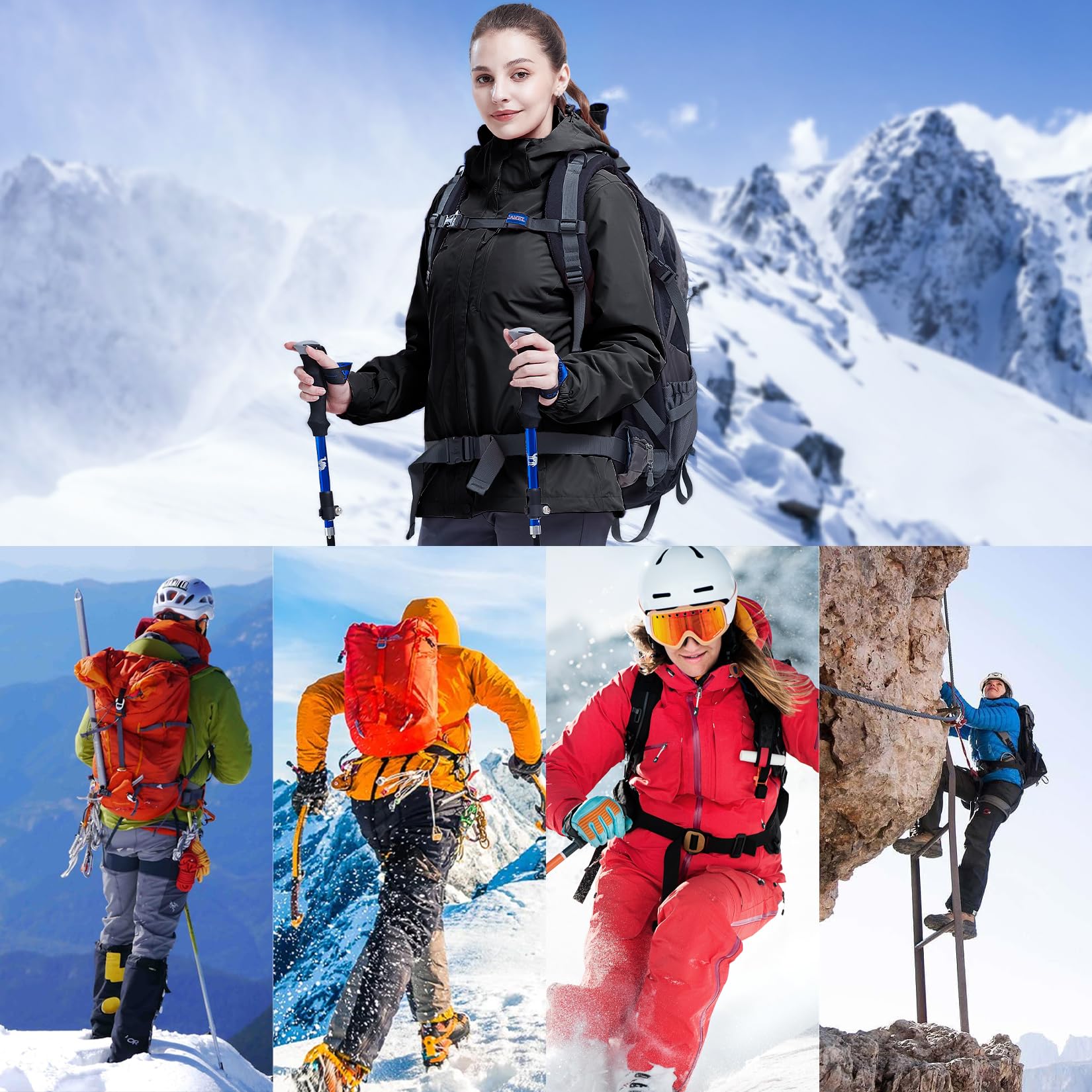 OutPro Damen 3-in-1-Skijacke wasserdicht winddicht Winterjacke Outdoor Wandern mit Fleece gefüttert doppellagige abnehmbare Kapuzen-Funktionsjacke