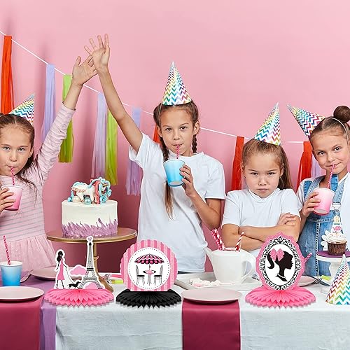 Miniatura 7 de 10 piezas de decoración de fiesta de París, centro de mesa de panal de abeja de París, decoración de mesa rosa para suministros de fiesta,