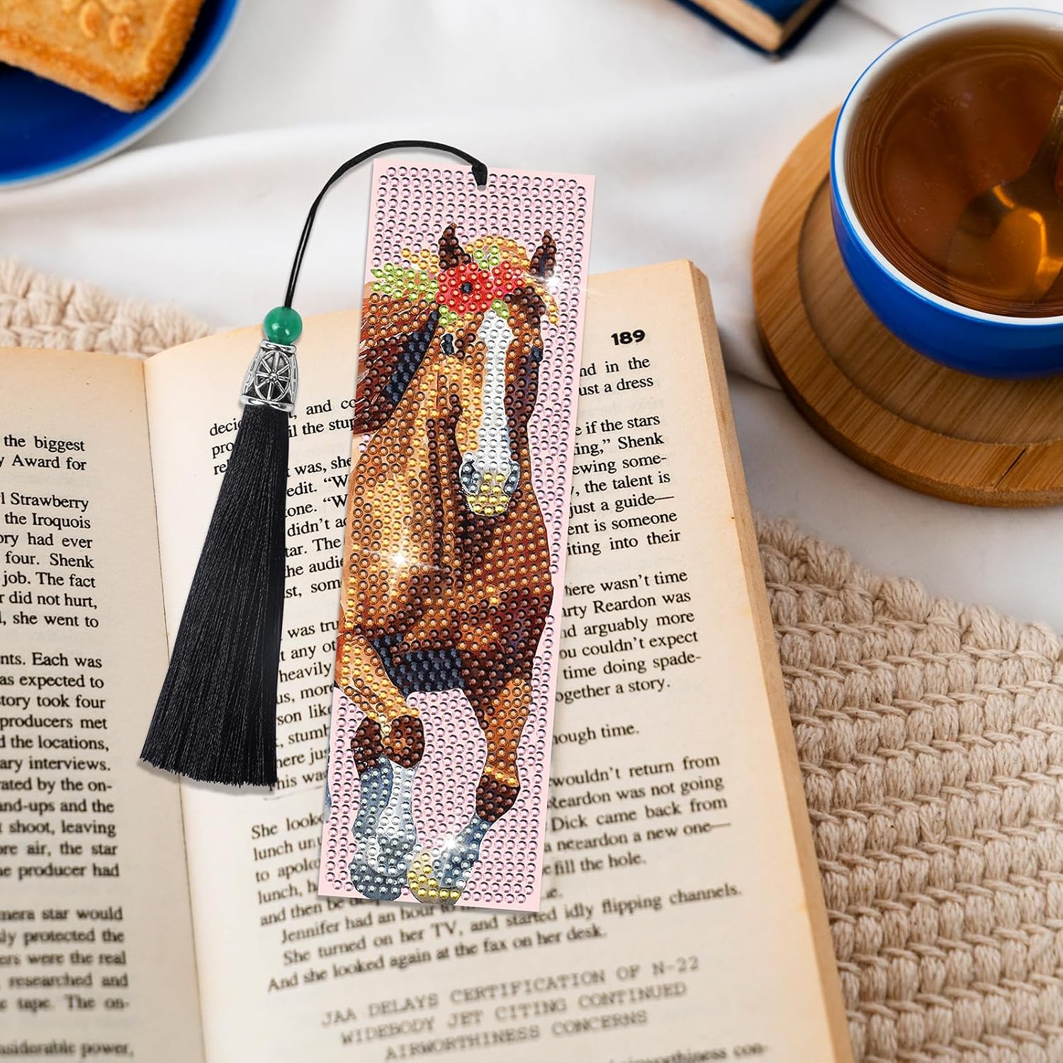 Sitsink Diamond Horse Art Kits - 6 Pc Diamond Painting Bookmarks with Tassels, Acrylic Book Markers for Adults, Horse Lover Gifts