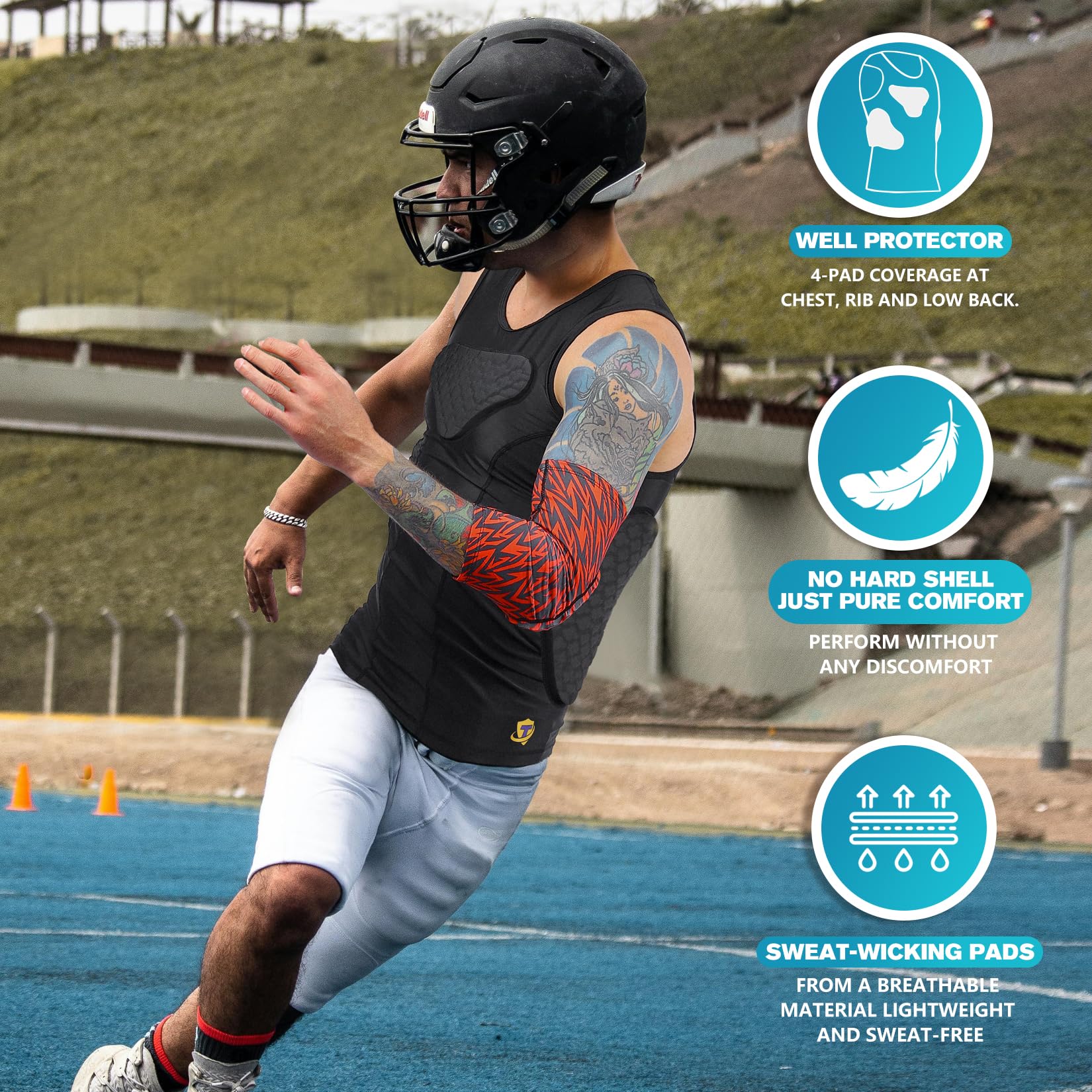 TUOY Brustschutz für Erwachsene, gepolstert, 5 Pads, Baseball, Fußball, Lacrosse, Ripp, Herz, Brustschutz
