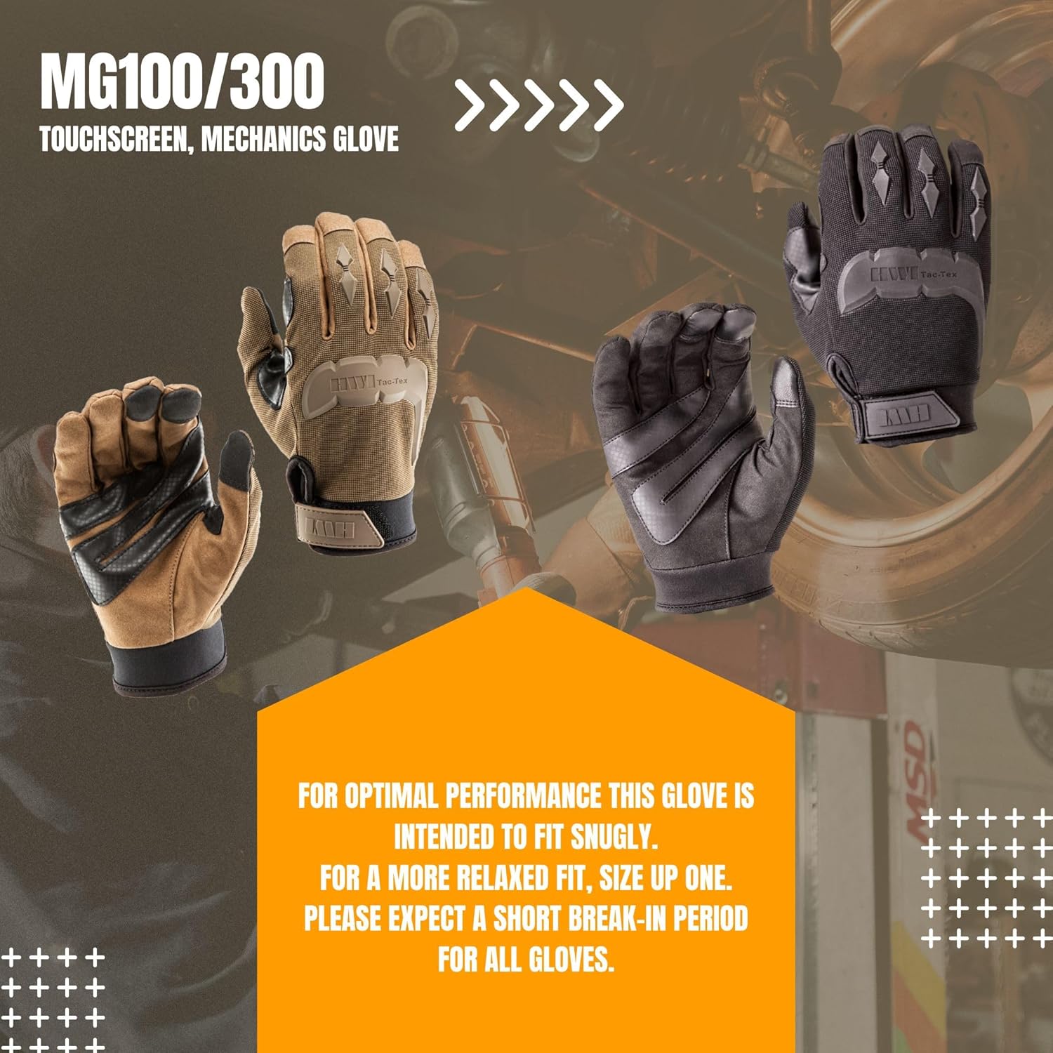 HWI Gear MG Tac-Tex Mechanic's Glove with Knuckle Protection, Touchscreen Compatible, Unlined