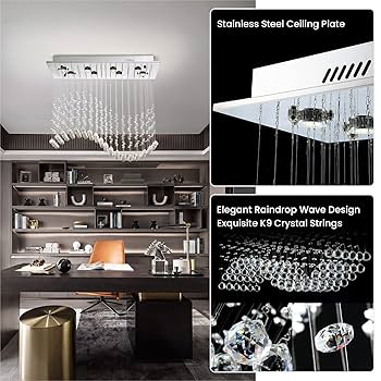 Siljoy Modern Crystal Chandelier, 8-Light Rectangular Wave