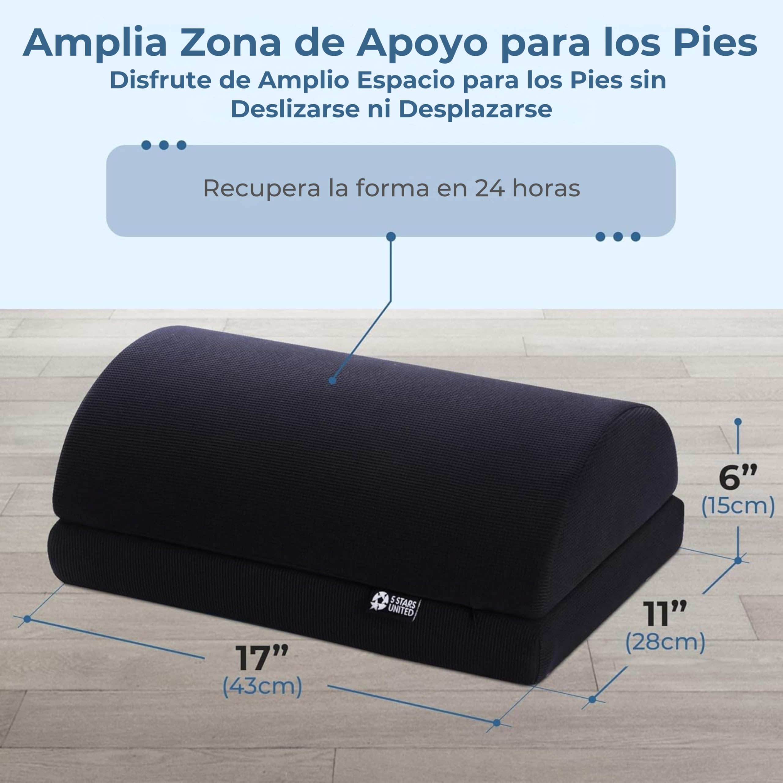 5 STAR UNITED Reposapiés Ajustable – Cojín Ergonómico de Espuma Viscoelástica con Funda de Malla, Base Antideslizante, 15cm, Negro