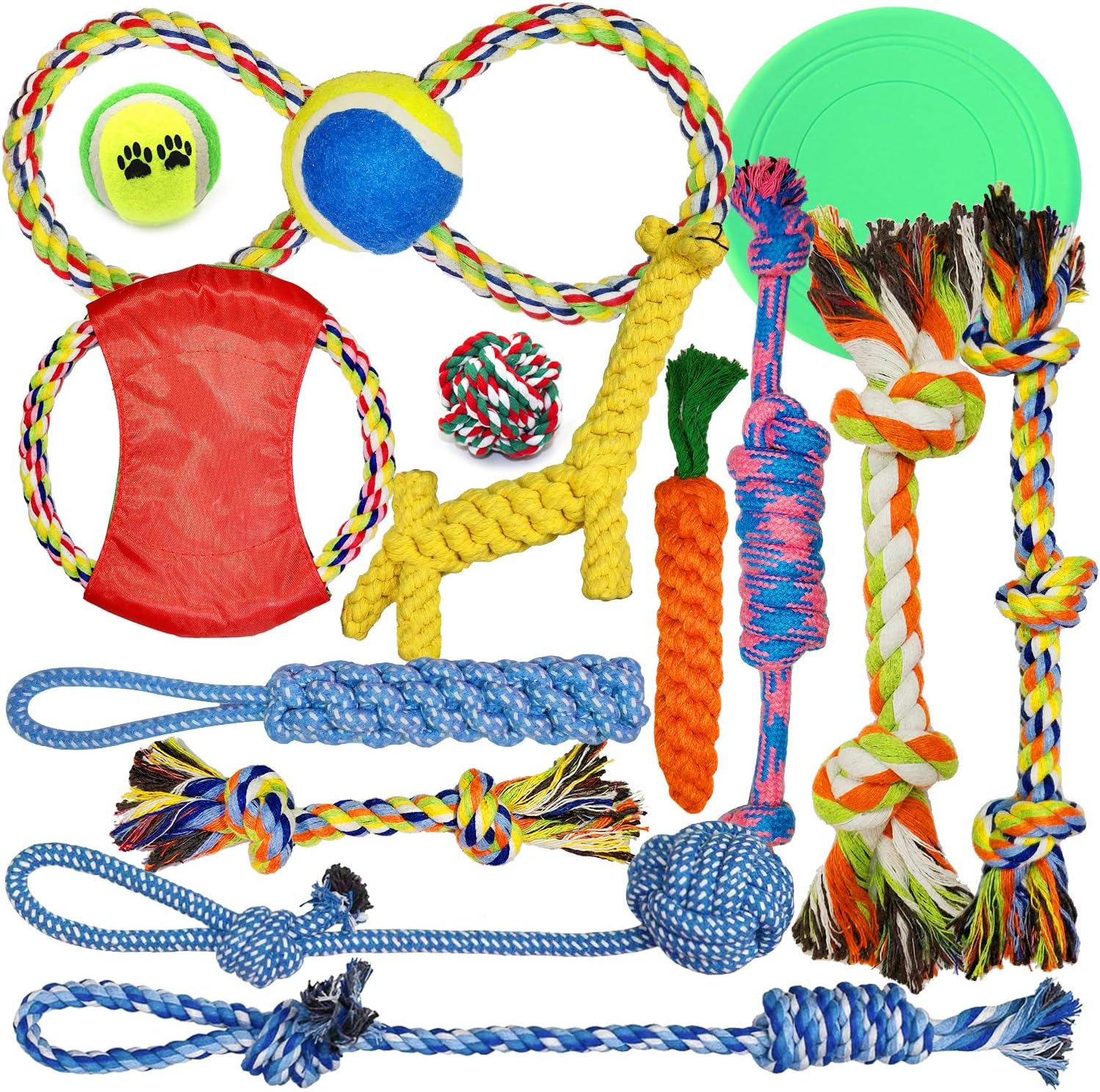 Holybird 14 Pack Dog Rope Toys - Thick Floss Knots for Dental Cleaning - Pets Puppy Chew Dog Rope Toy Assortment for Small Medium Large Dogs