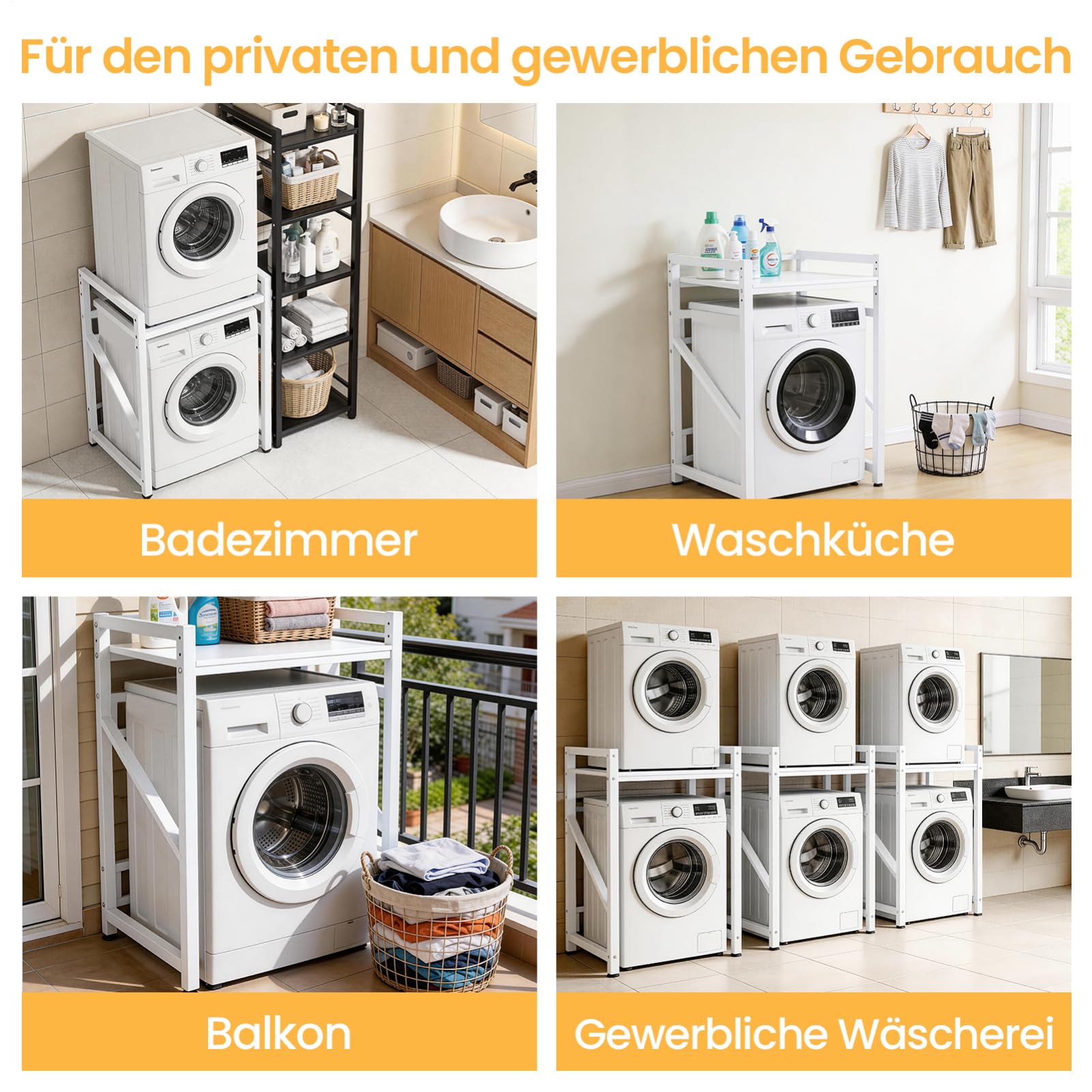 Waschmaschinenregal, Waschmaschinen Trockner Schrank Tragfähigkeit 350kg, Höhenverstellbare Lagerregaleinheit Über Der Waschmaschinenschrank, Über Dem Waschmaschinenregal für Waschküche balkon
