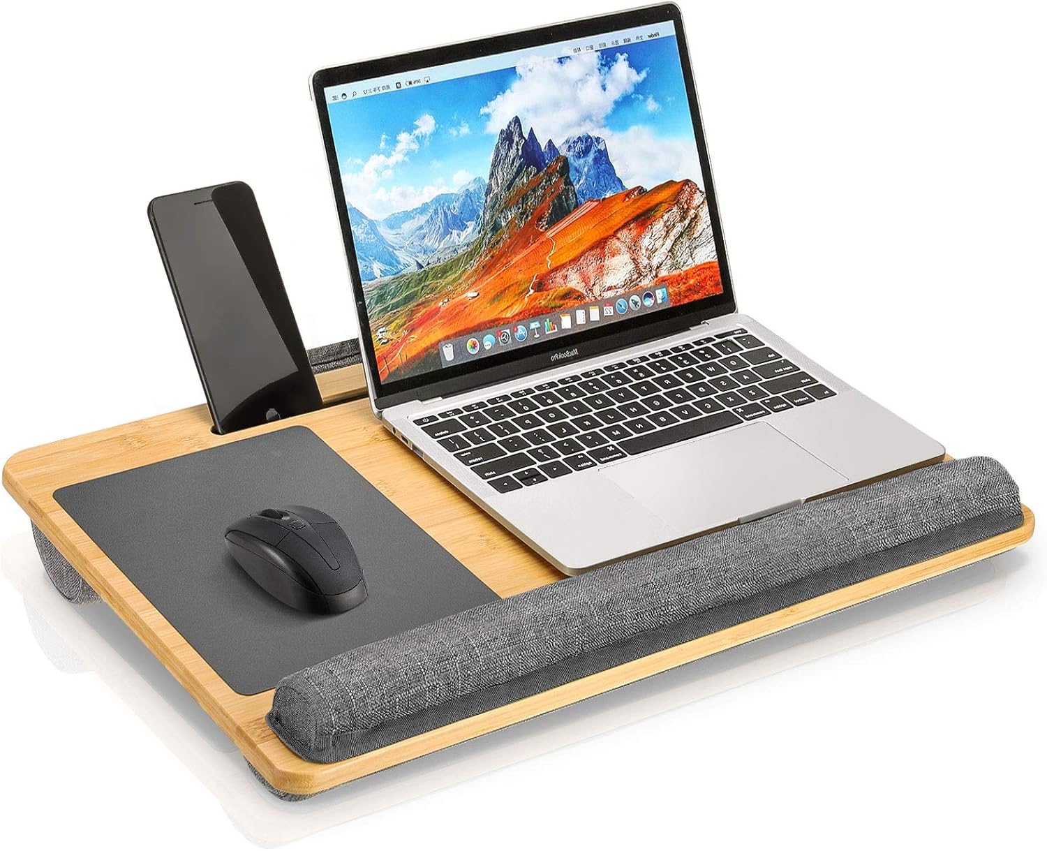 Bamboo Lap Desk with Device Ledge and Ambitexrous Mouse Pad, Fits up to