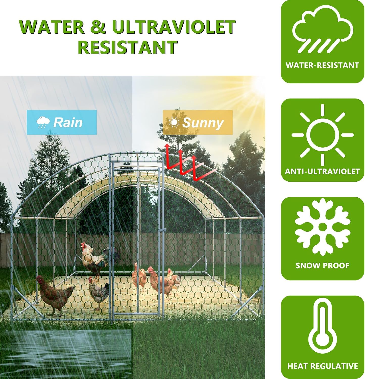2026 Upgraded 10' x 26' x 6.5' Large Metal Chicken Coop for 30 Chickens, Chicken Runs for Yard with Cover and Wire Mesh, Dome Shaped Walk-in Chicken Pen for Outdoor and Yard Farm