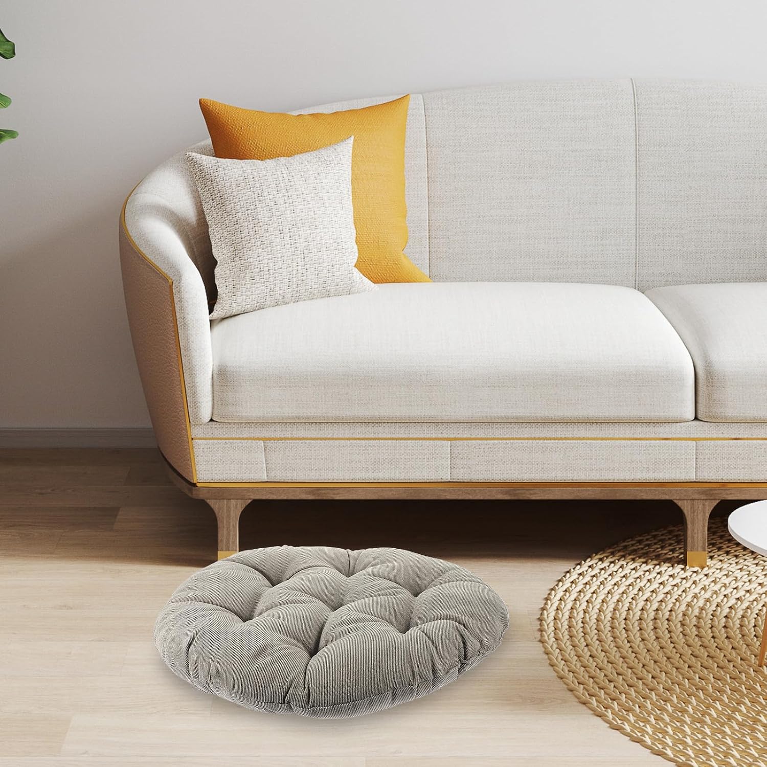 Cabilock Corduroy Floor Cushion Seat Pad for Adults, Thickened 6-8cm Round Meditation Pillow 42cm Diameter, Charcoal Gray Yoga Mat Cushion for Living Room, Outdoor, Office Chair, Tatami