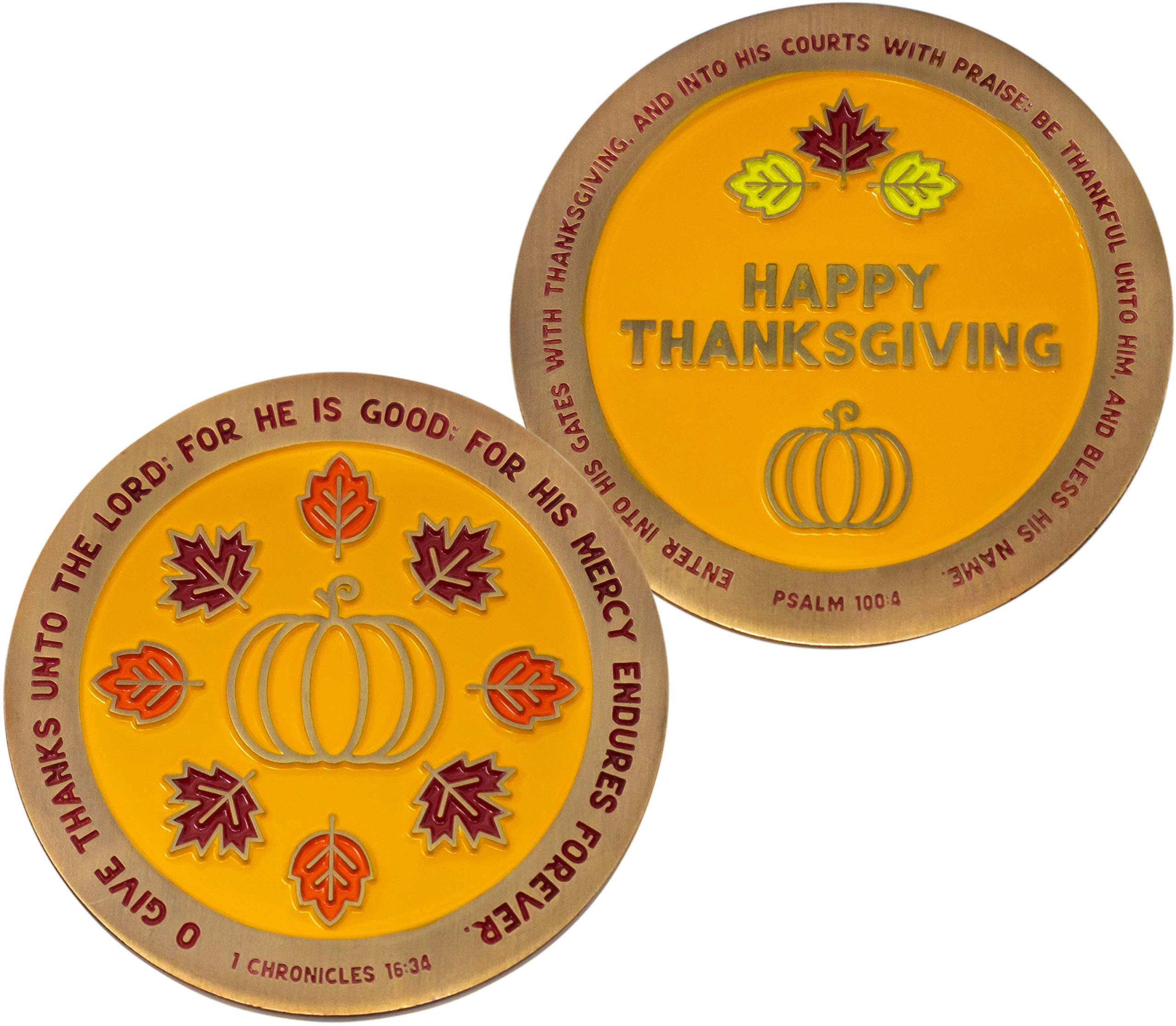 ハッピーサンクスギビング、秋のキリスト教のグリーティングコイン、秋の宗教的な聖書ギフト、家族や友人へのトークンを渡す、主に感謝の気持ちを伝えるコレクター用聖書の一節ギフト