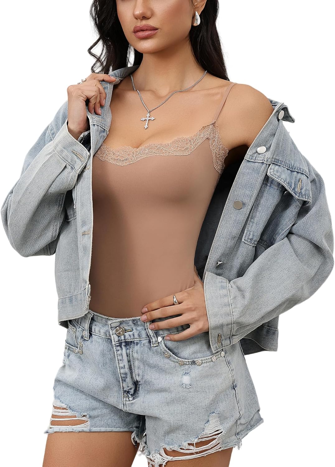 Starrylion Lace Body Suit Square Neck Tops for Women Sleeveless Spaghetti Strap Tank Top Bodysuits for Women Sexy Jumpsuit - Image 6