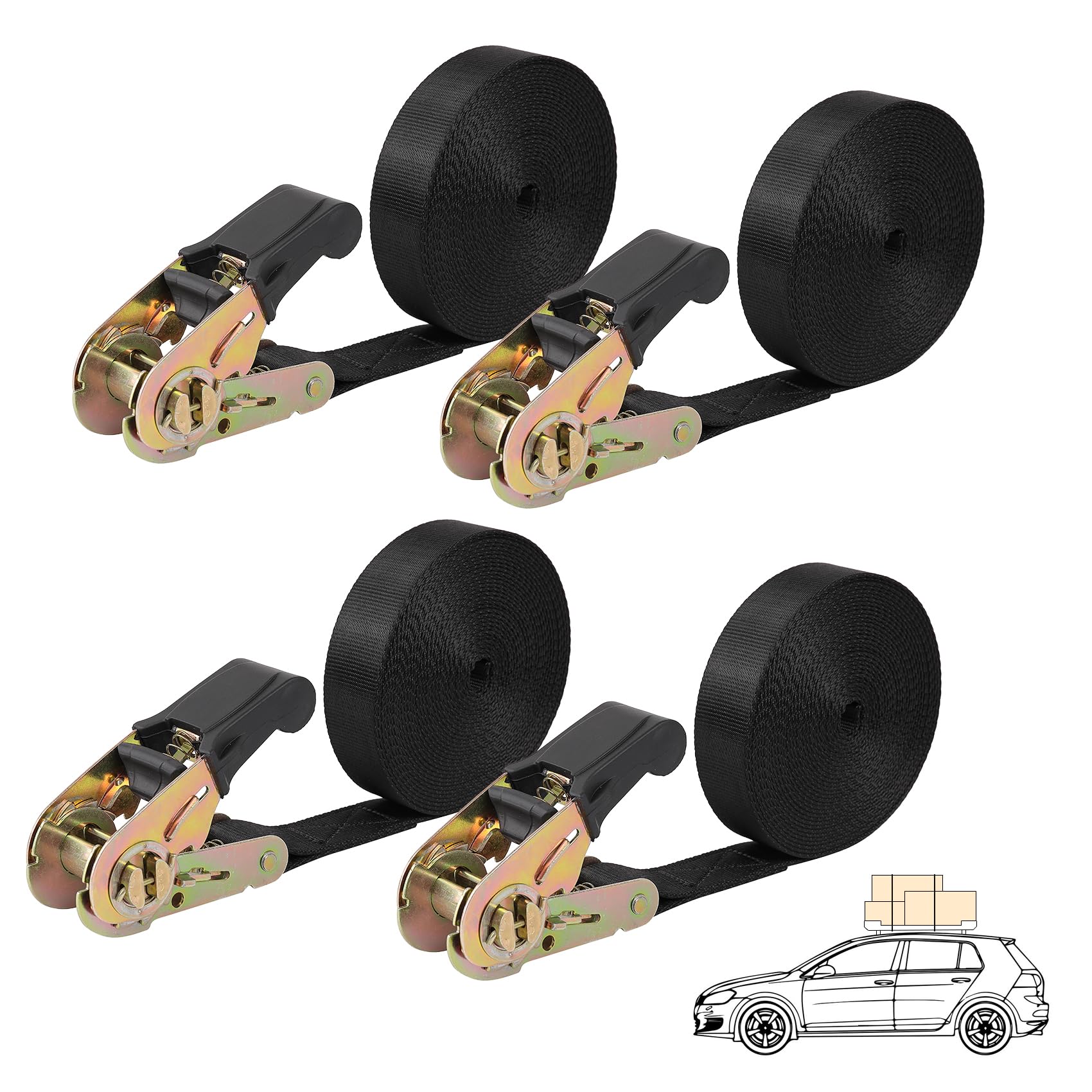 EXVITAL Endless Ratchet Straps Heavy Duty Cargo Tie Down Strap without Hooks for Securing Kayak Motorcycles Trailer Roof Rack （1in x 8ft-4pcs）