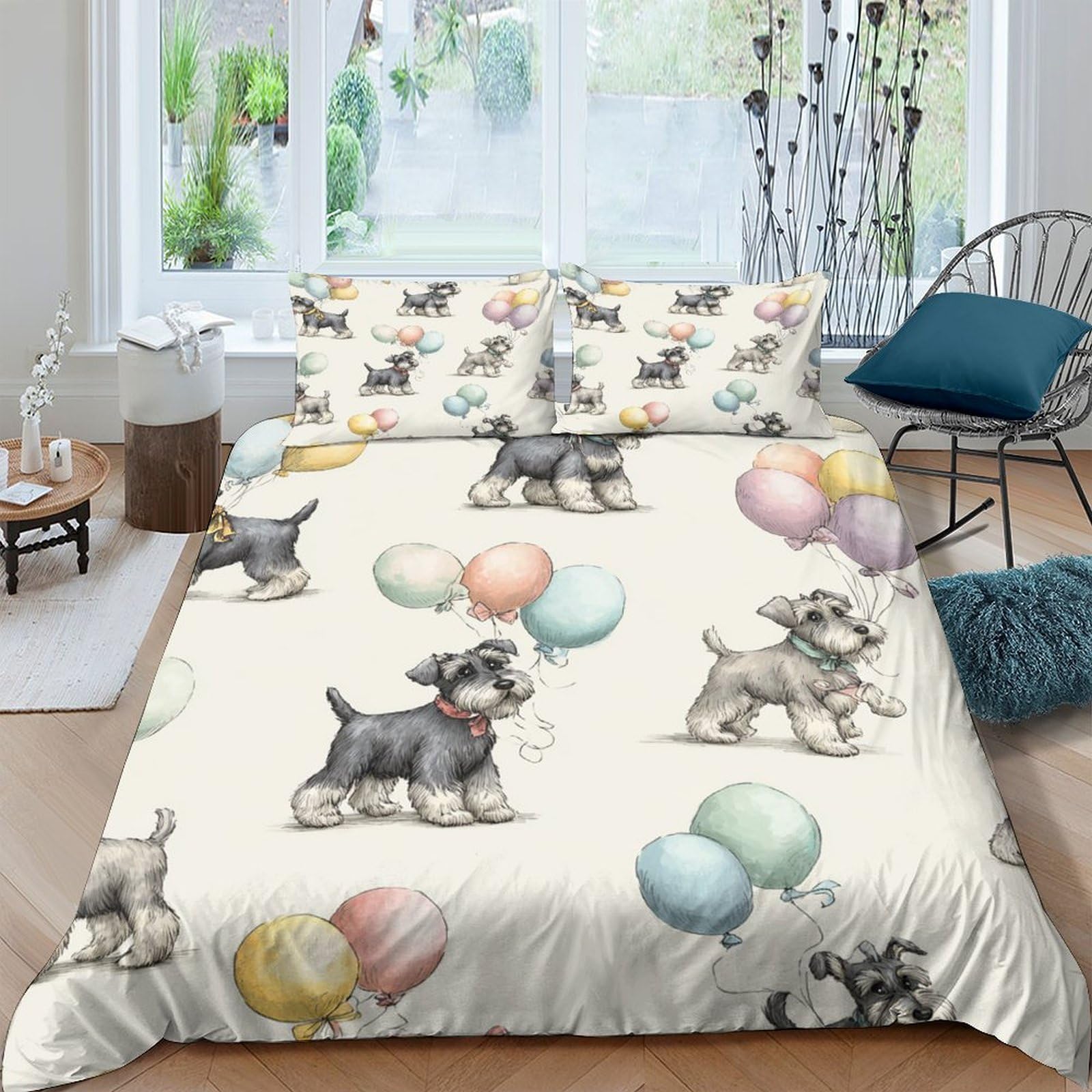 Ctjqhvkz Style-9 3D Printed Schnauzer Dog Balloons Fitted Sheet Microfiber Soft Mattress Cover For Bedroom Dorm Mattress Protector Single（135X200cm）