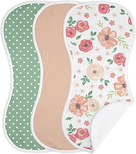 Sweet Jojo Designs Paños absorbentes de acuarela para bebé niña recién nacida, color melocotón, rosa, verde y blanco, bohemio, desgastado y