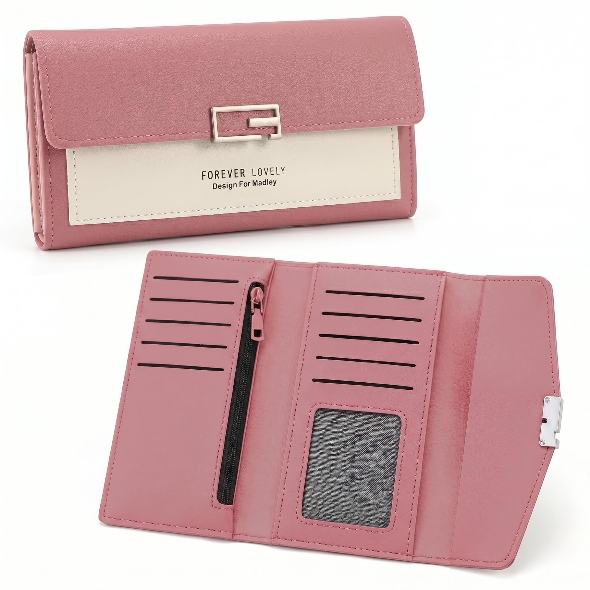 kraptick Women’s Wallet – Stylish & Compact Clutch Purse, Card & Coin Holder with 13 Slots, Money Organizer & Travel Wallet for Women (Baby Pink)-picture-45