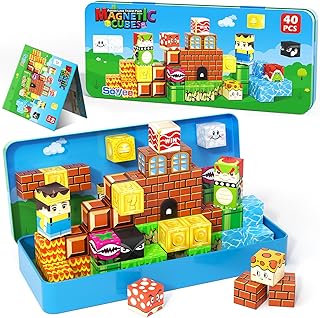 Soyee Magnetic Building Blocks Travel Toy with Portable Metal Tin - STEM Magnetic Toy for Children from 3 4 5 6 7 8 Years Boys & Girls, Christmas and Birthday Gift, Classroom Decoration