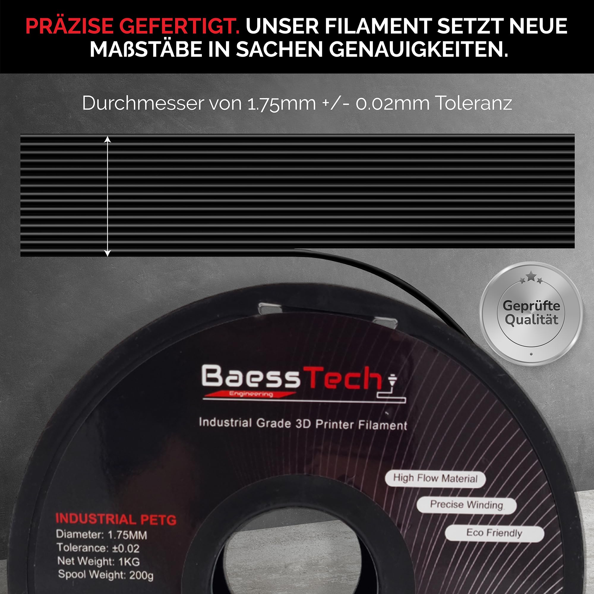INDUSTRIAL PETG Filamento da 1,75 mm per stampante 3D, bobina da 1 kg, filamento PETG di alta qualità, qualità tedesca, avvolgimento pulito, colore bianco