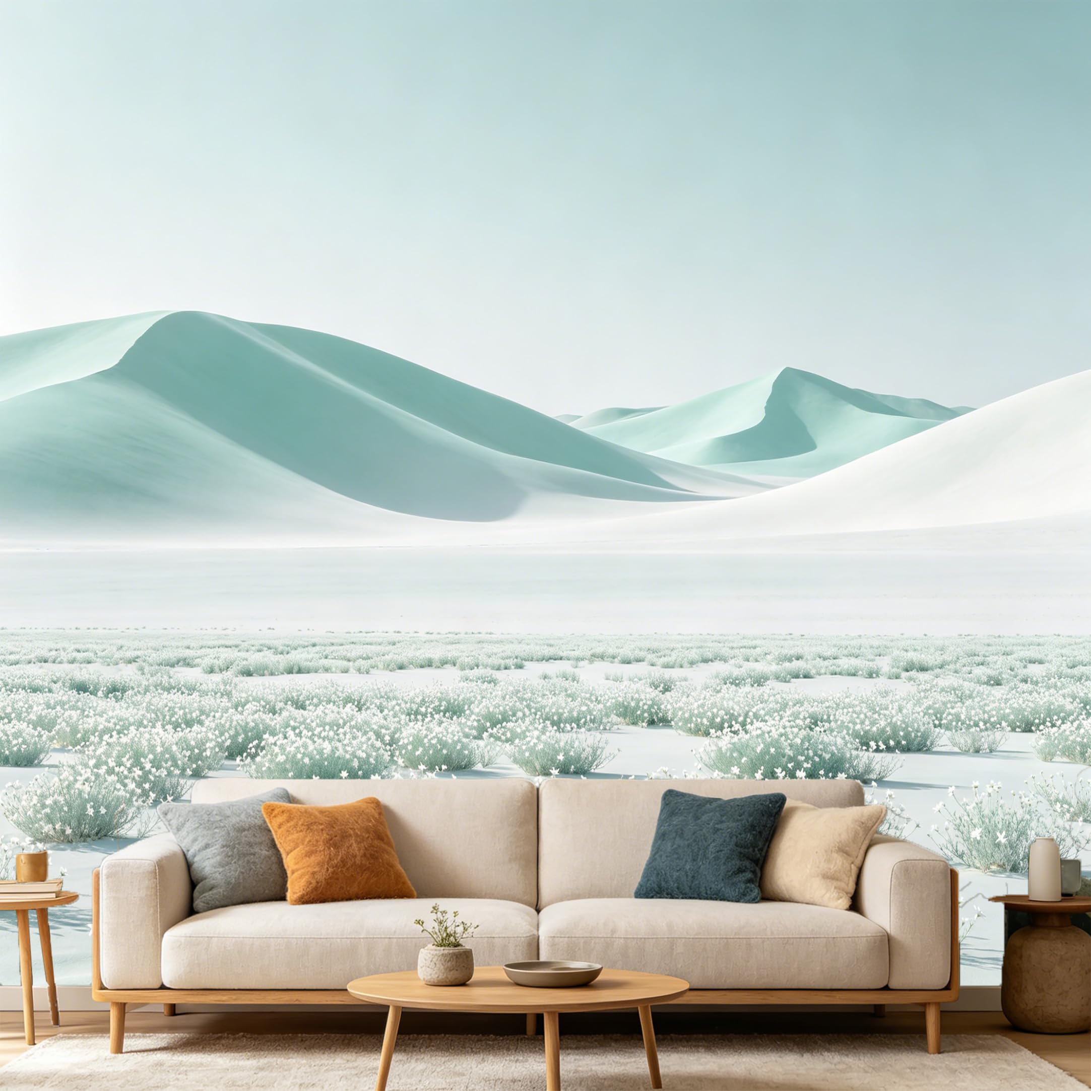 Custom Size Wall Mural Minimalist White Desert Landscape Sand Dunes Floral Scene SelfAdhesive Art Prints wall Fabric（No PVC） Removable Wallpaper Home Bedroom Decor