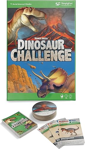 SimplyFun Dinosaur Challenge - Aprende sobre dinosaurios y análisis situacional - Juego de cartas atractivo y educativo para niños - 2 a 4 jugadores