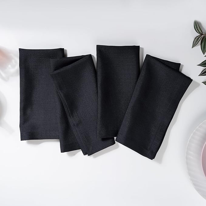 D'Moksha Homes Cloth Napkins 20 x 20 Inch Set of 4 - Faux Linen Black Napkins - Reusable Napkins Machine Washable - 100% Recycled Fabric Soft & Durable Table Dinner Napkins